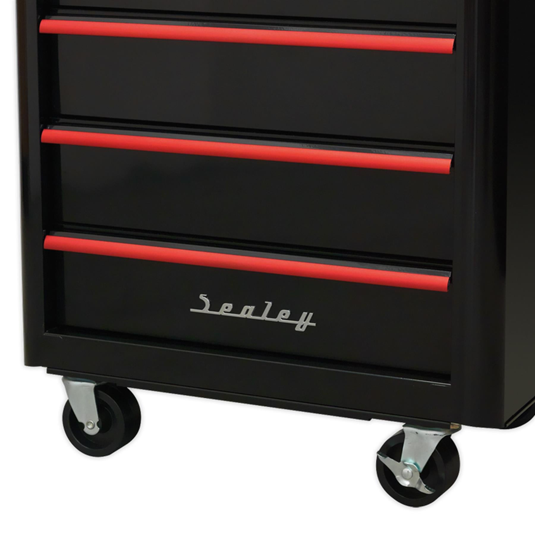 Sealey Rollcab 4 Drawer Retro Style - Black/Red Anodised Draw Pulls
