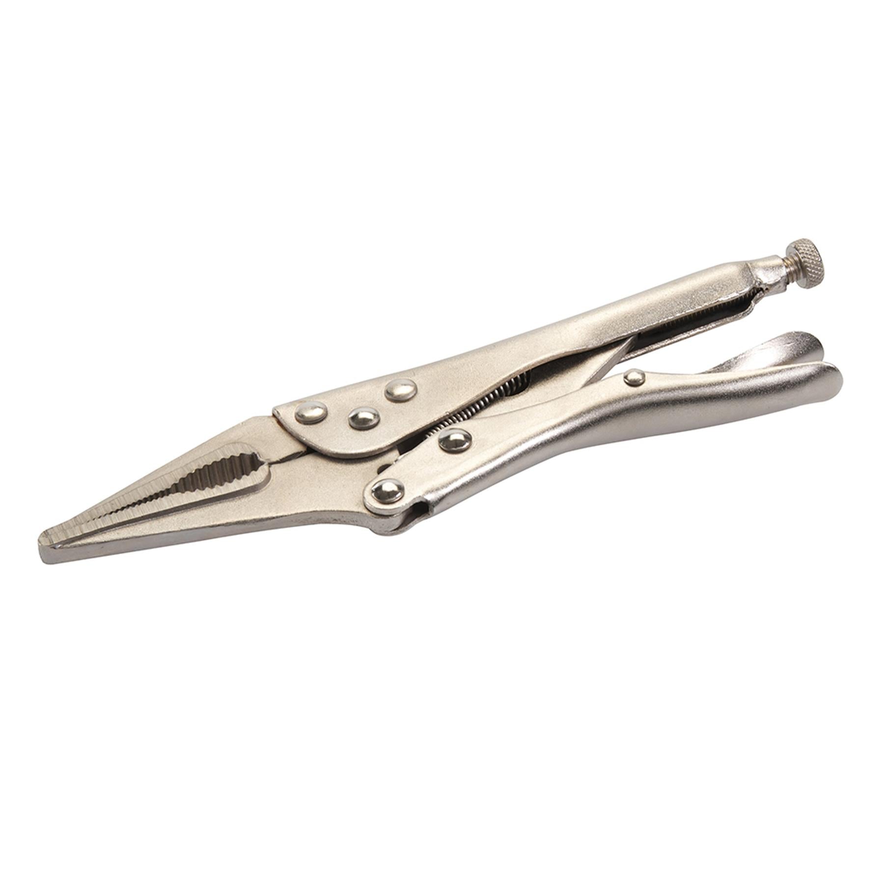 Self Locking Long Nose Pliers 225mm Chrome Adjustable Serrated Jaw Opening