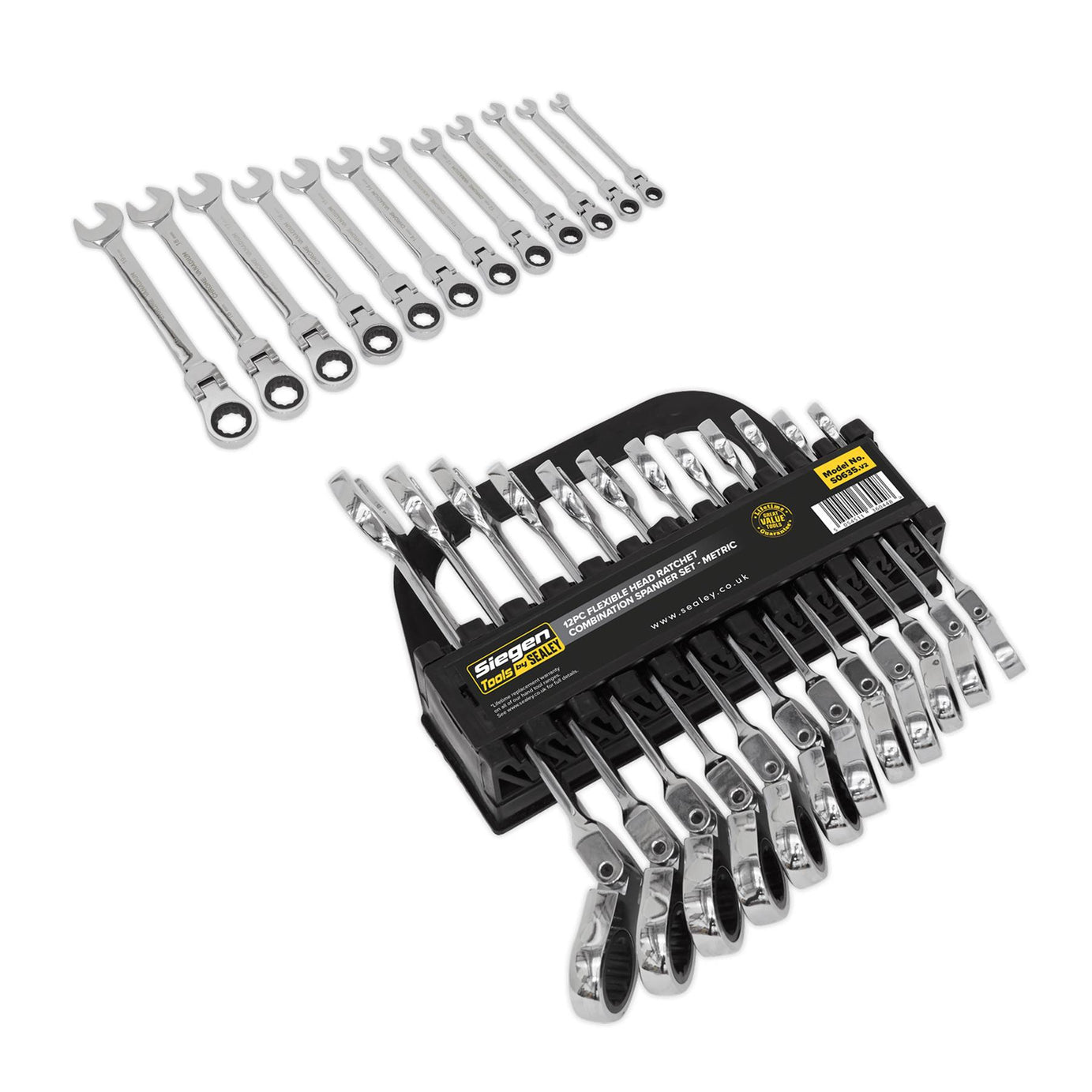 Sealey Flexible Head Ratchet Combination Spanner Set 12pc Metric