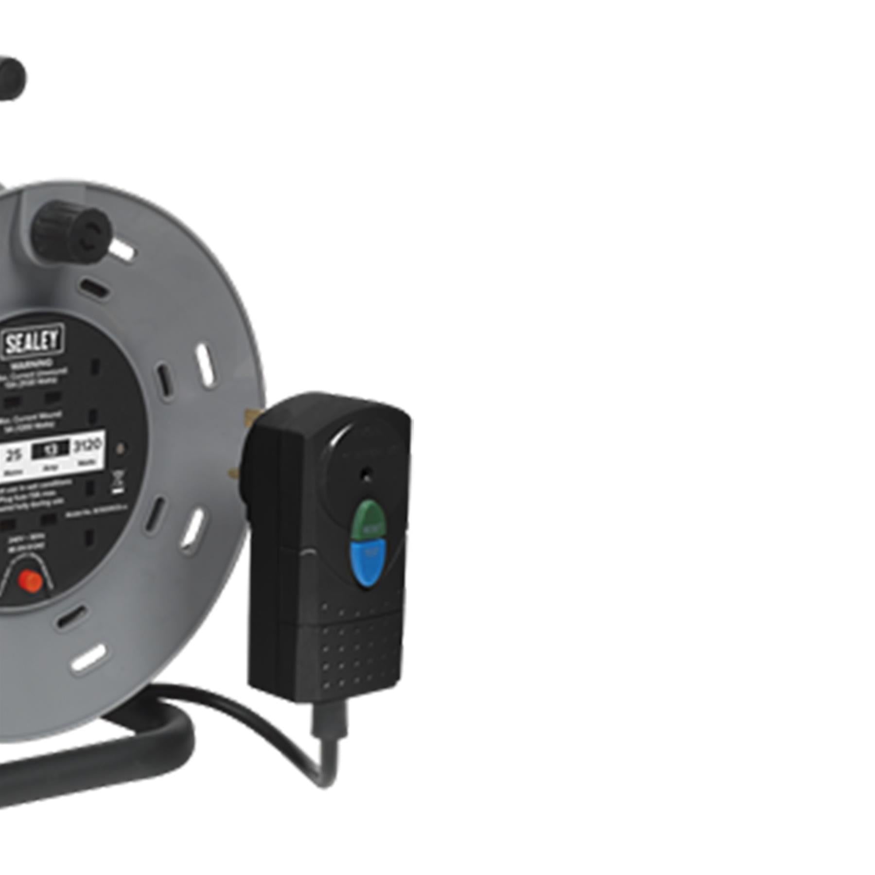 Cable Reel 25m 4 x 230V 1.25mm² Thermal Trip with RCD Plug