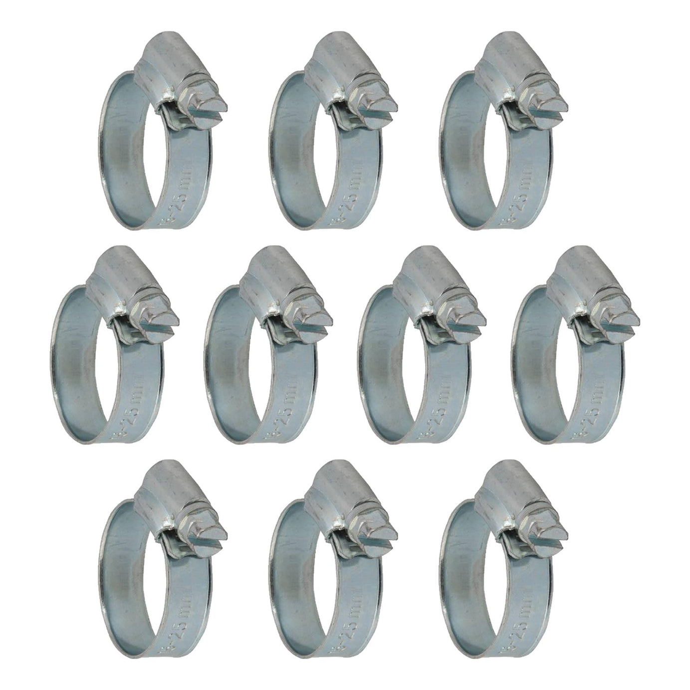 10Pk Hose Clips - 18 - 25mm (Ox) Zinc-Plated Mild Steel Ideal For Automotive Use
