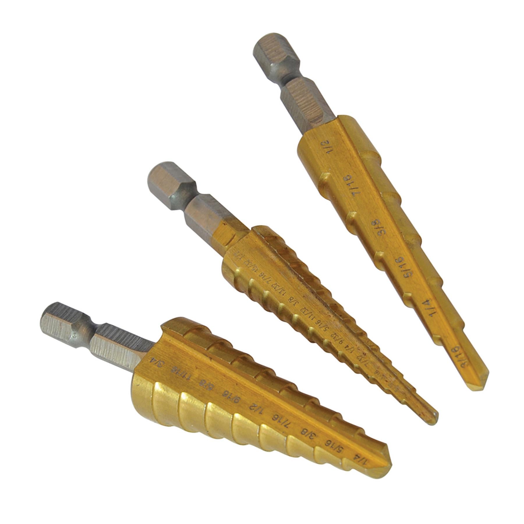 3Pce Titanium-Coated Hss Step Drill Bits Set - DIY Tools With Storage Wallet