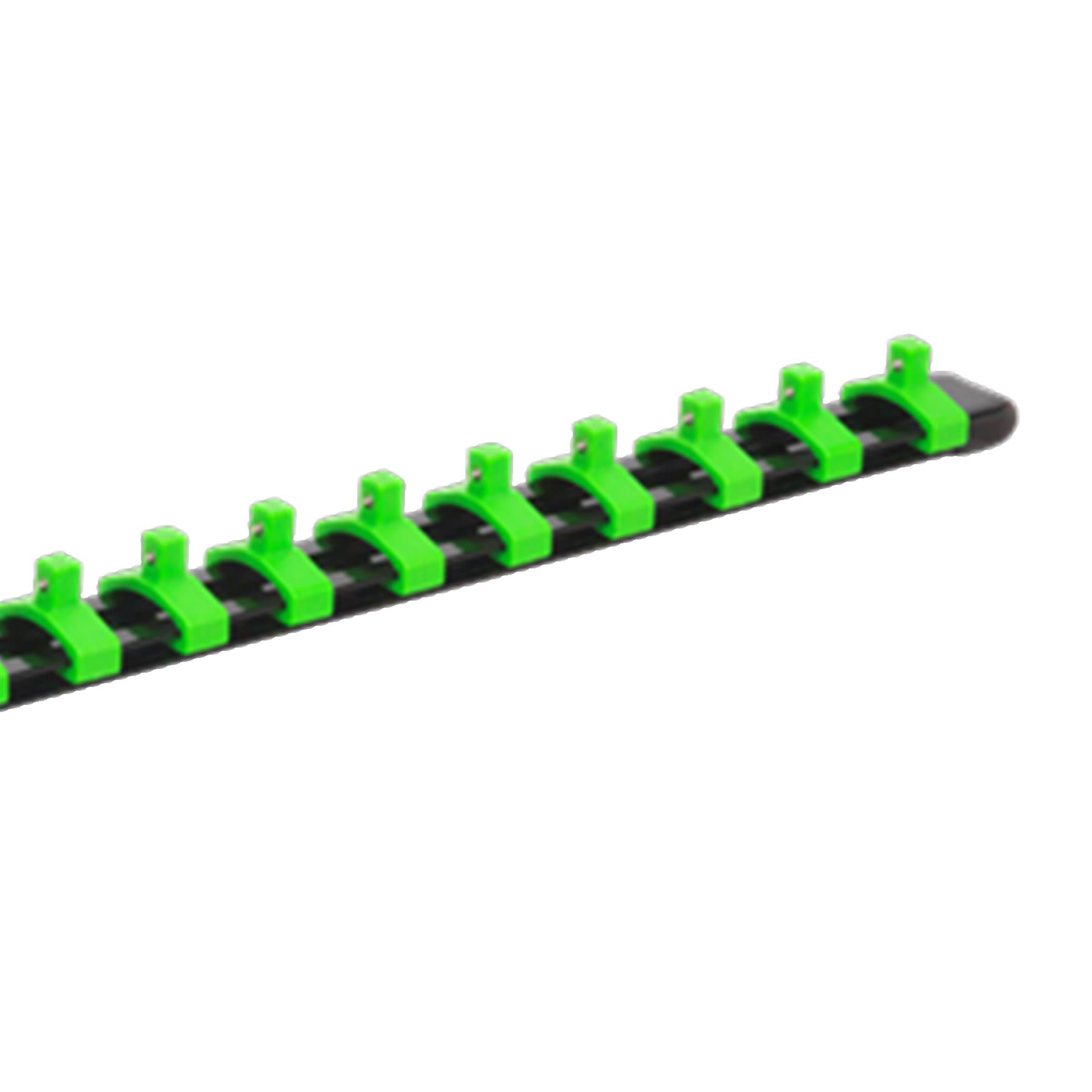 Socket Retaining Rail with 16 Clips 1/4"Sq Dr - Hi-Vis Green. Sealey