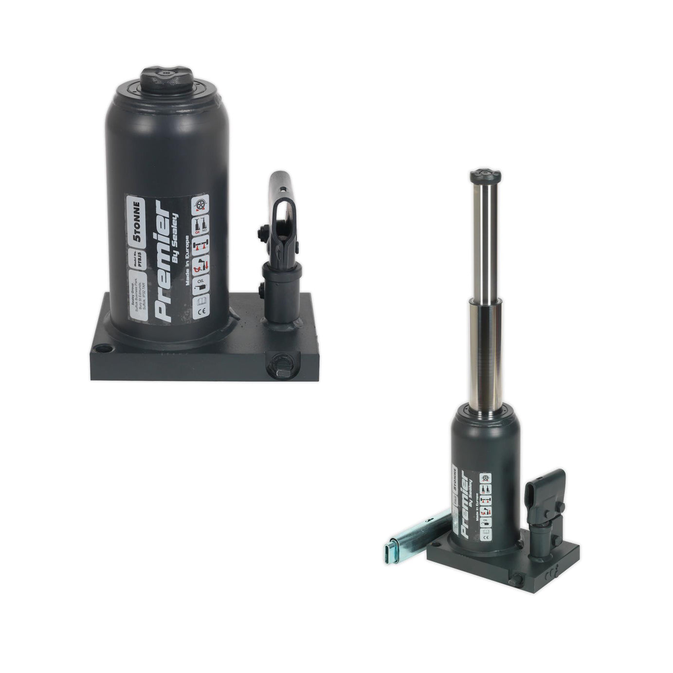 Sealey Premier Telescopic Bottle Jack 5tonne Safety Overload Valve