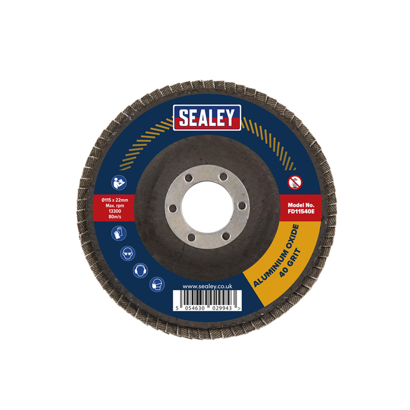 Sealey Flap Disc Aluminium Oxide Ø115mm Ø22mm Bore 40Grit