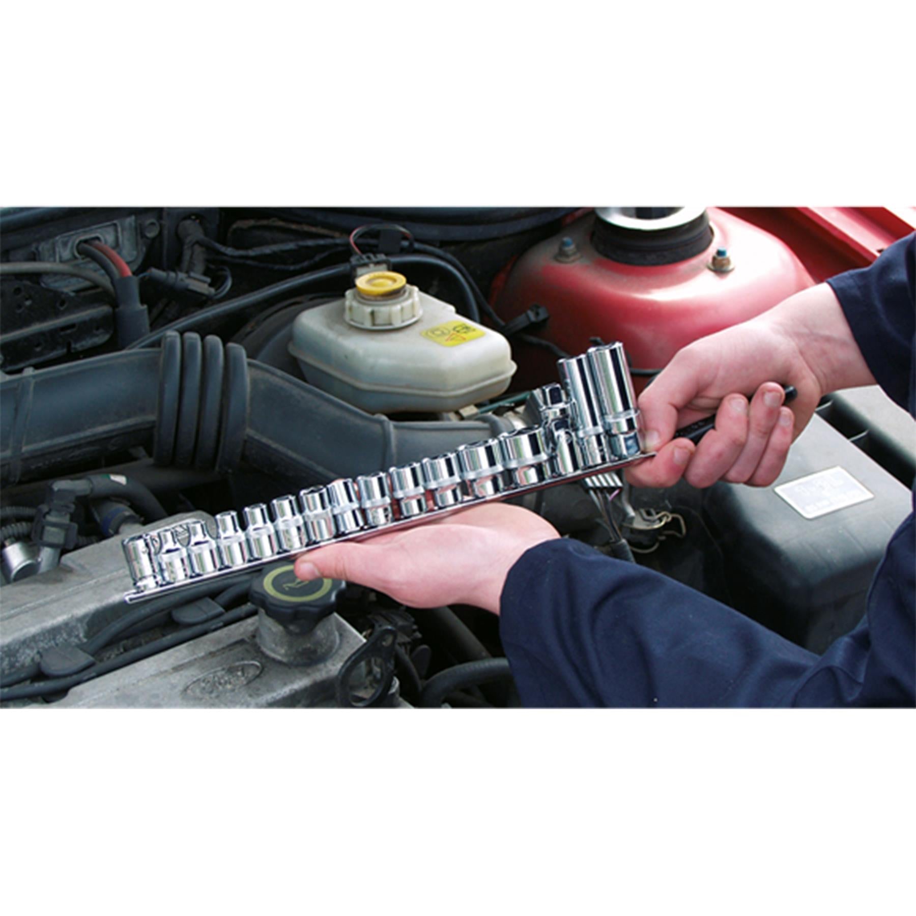 Sealey Socket Retaining Rail With 14 Clips 3/8" Sq Drive For Any Size - AK3812