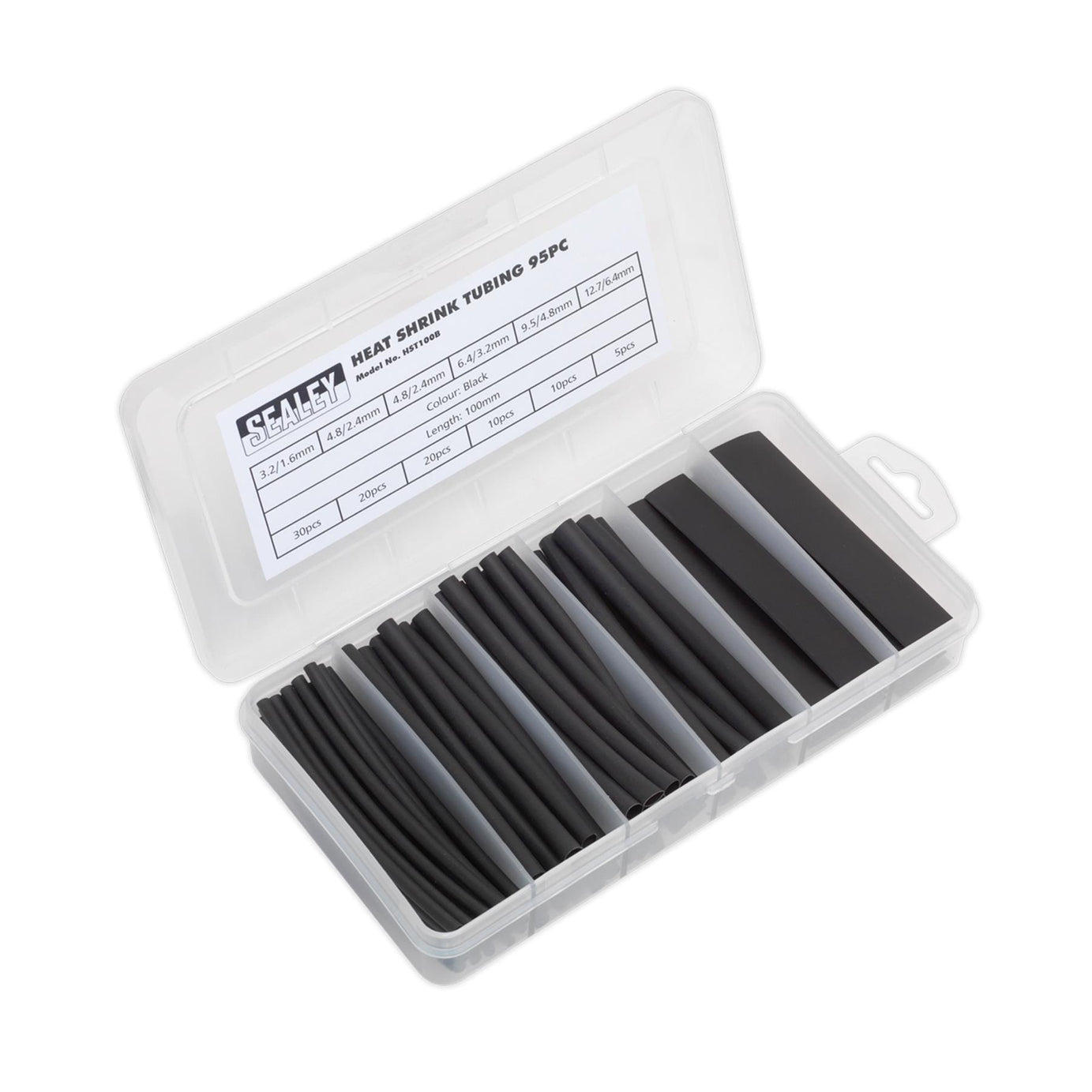 Sealey Heat Shrink Tubing Assortment 95pc 100mm Black