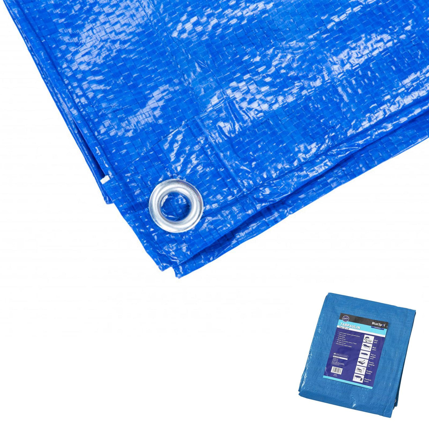 BlueSpot Tarpaulin Blue Waterproof Cover 3.6m x 2.4 Tarp Ground Camping Sheet