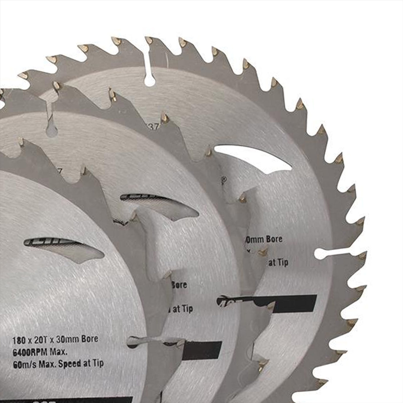 3 Piece TCT Circular Saw Blade Set 180 x 30 - 20, 16mm Rings