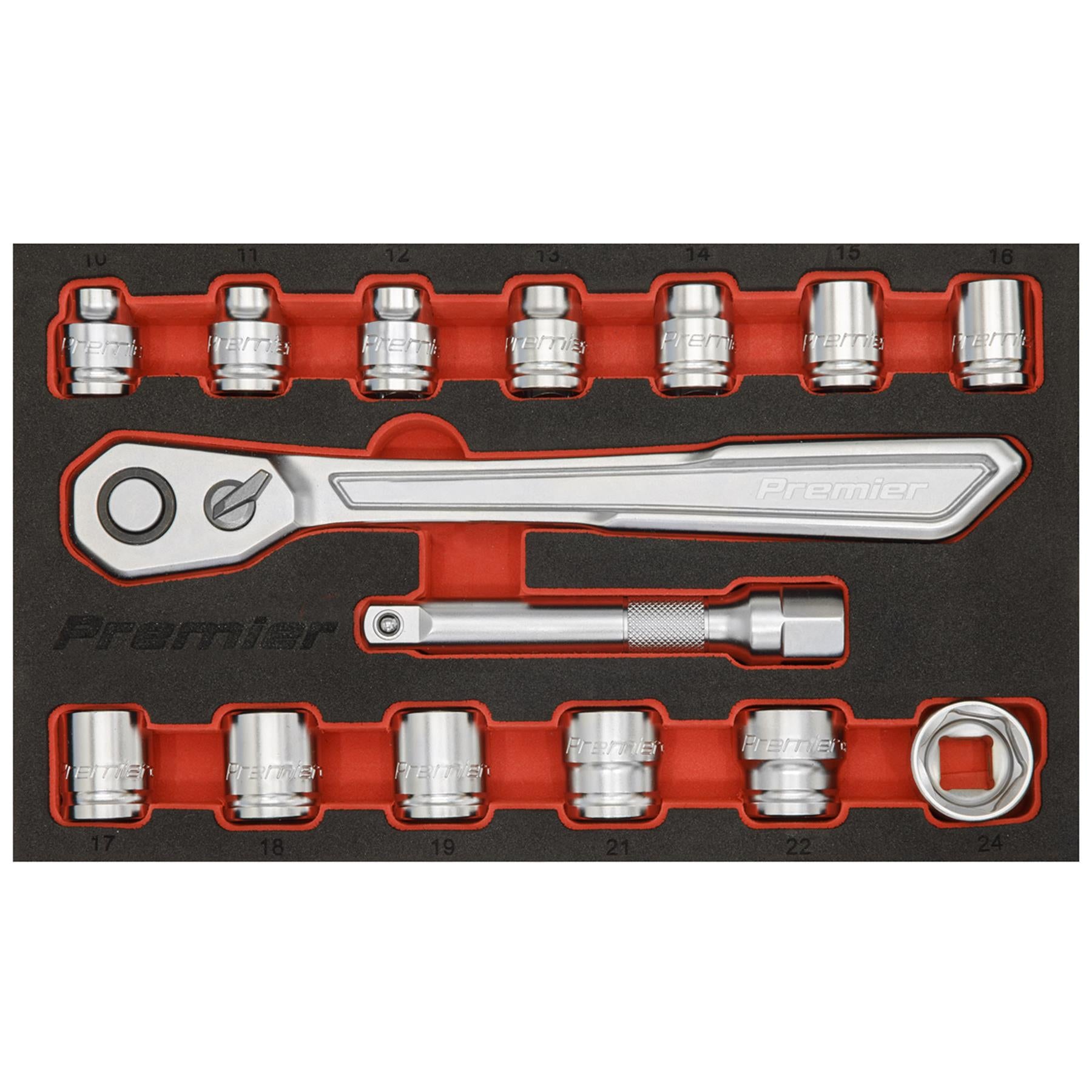 Sealey Low Profile Socket Set 15pc 1/2"Sq Drive Metric - Platinum