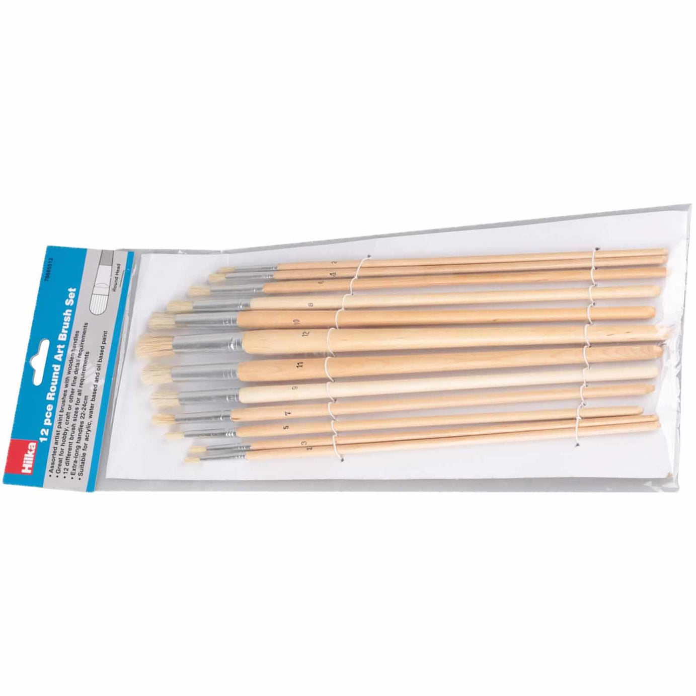 12 Pce Round Artist Paint Brushes Set Extra-long Handles 22-24cm Suitable For Acrylic, Water Based And Oil Based Paint