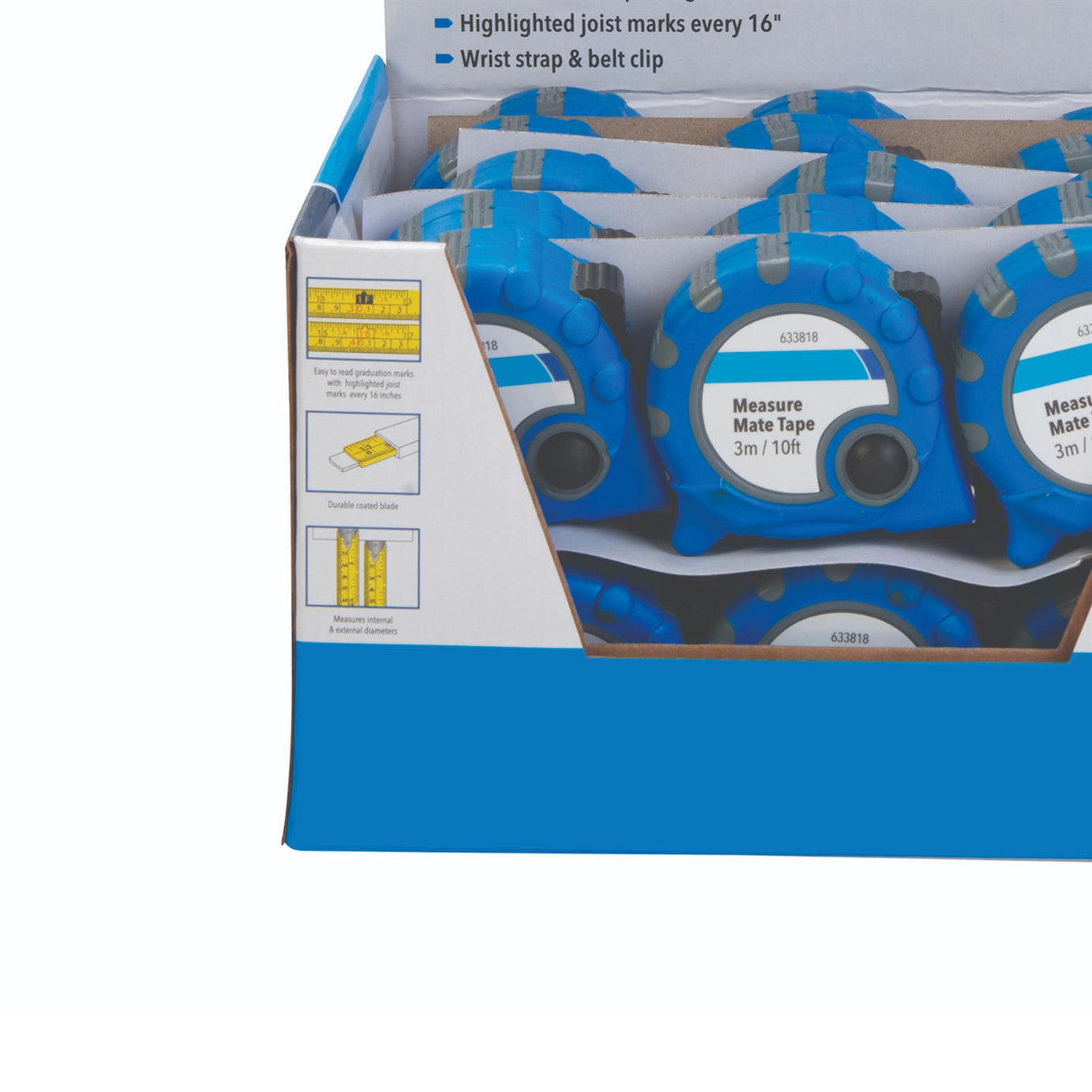 24Pce Measure Mate Tape Display Box 8M X 25mm Rugged Rubber-Grip Case