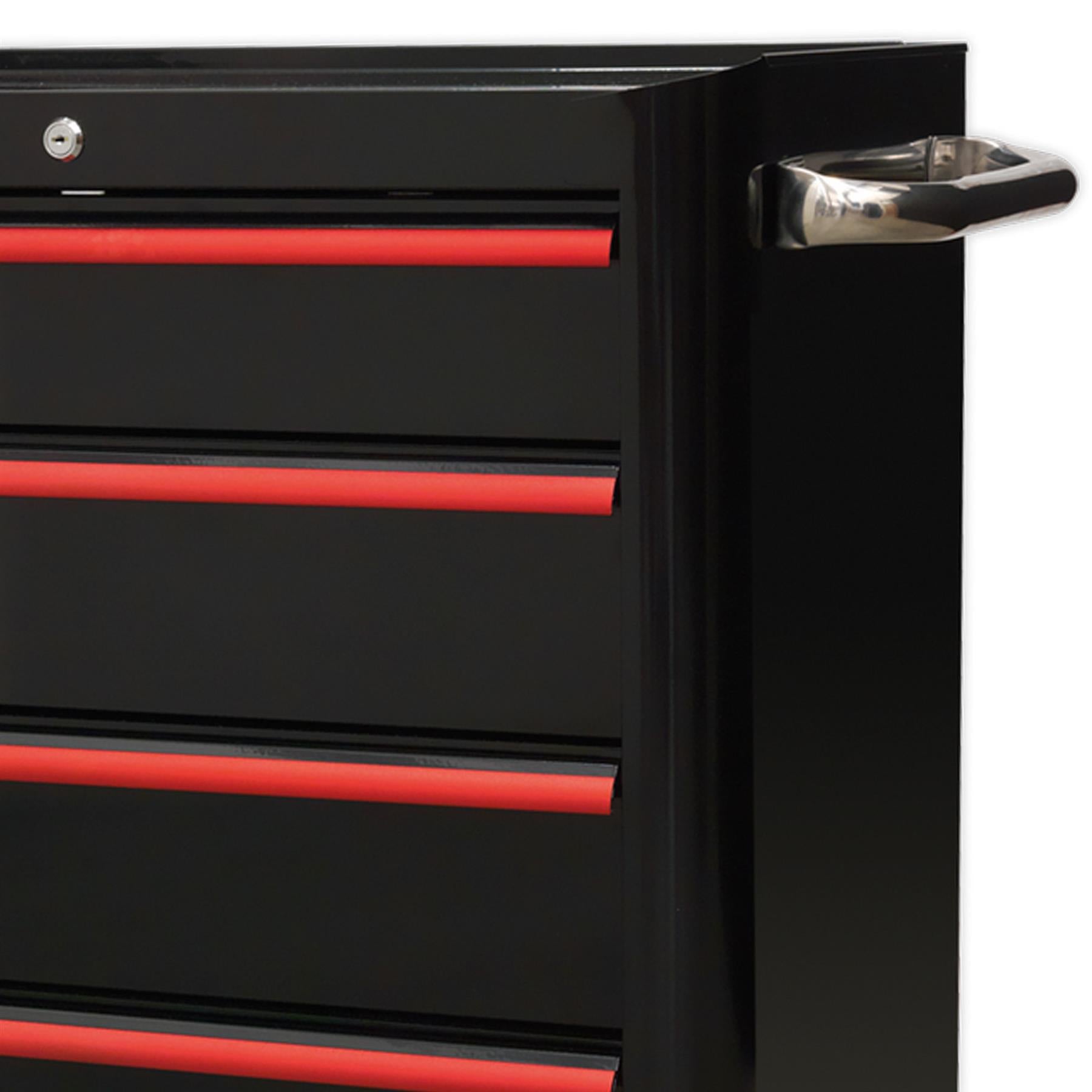 Sealey Rollcab 4 Drawer Retro Style - Black/Red Anodised Draw Pulls