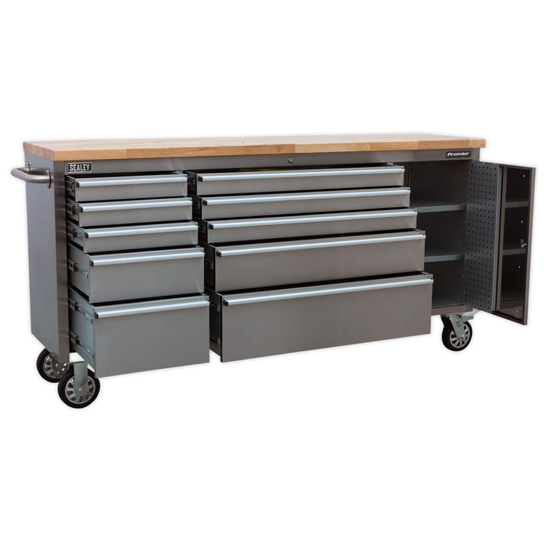Sealey Mobile Stainless Steel Tool Cabinet 10 Drawer & Cupboard