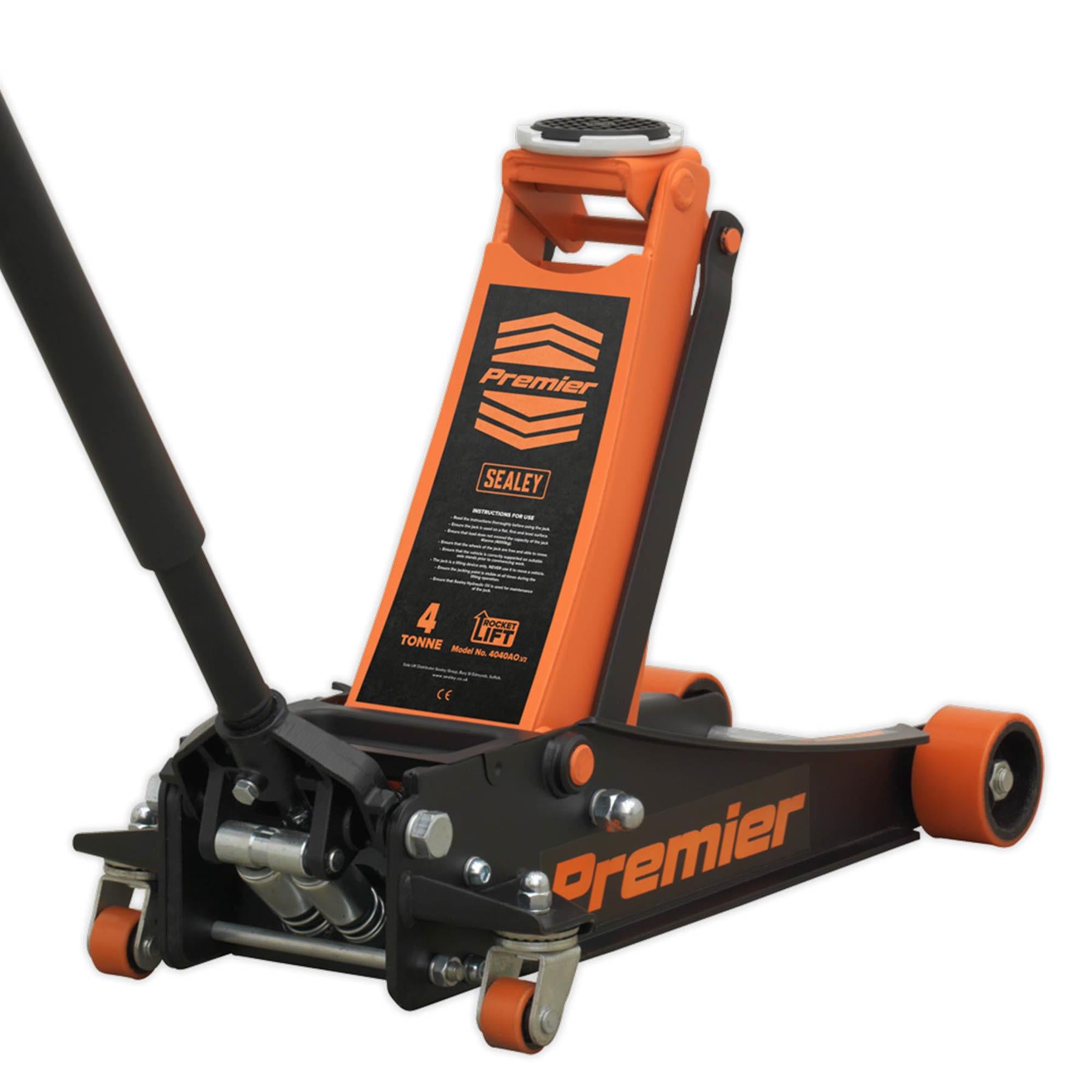 Sealey Trolley Jack 4tonne Rocket Lift Orange Garage Workshop DIY