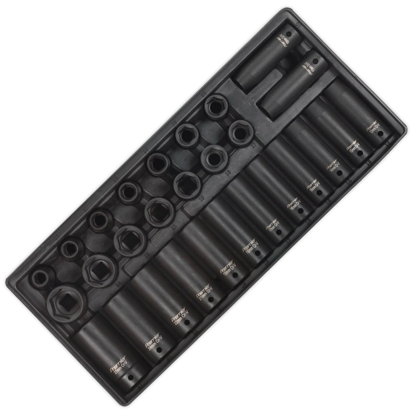Sealey Tools Tool Tray DEEP & STANDARD Impact Socket Set 28pce 1/2 Drive Metric