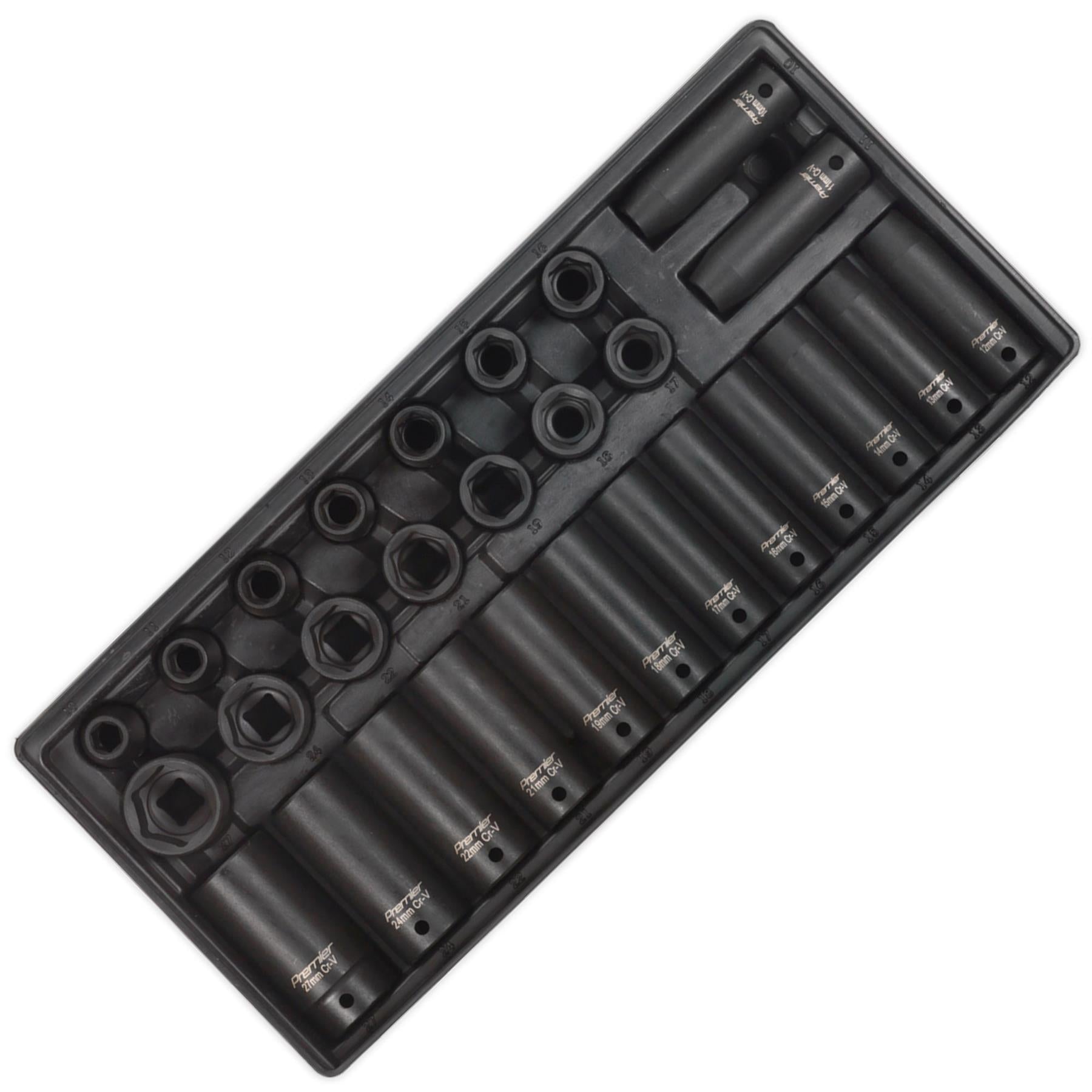 Sealey Tools Tool Tray DEEP & STANDARD Impact Socket Set 28pce 1/2 Drive Metric