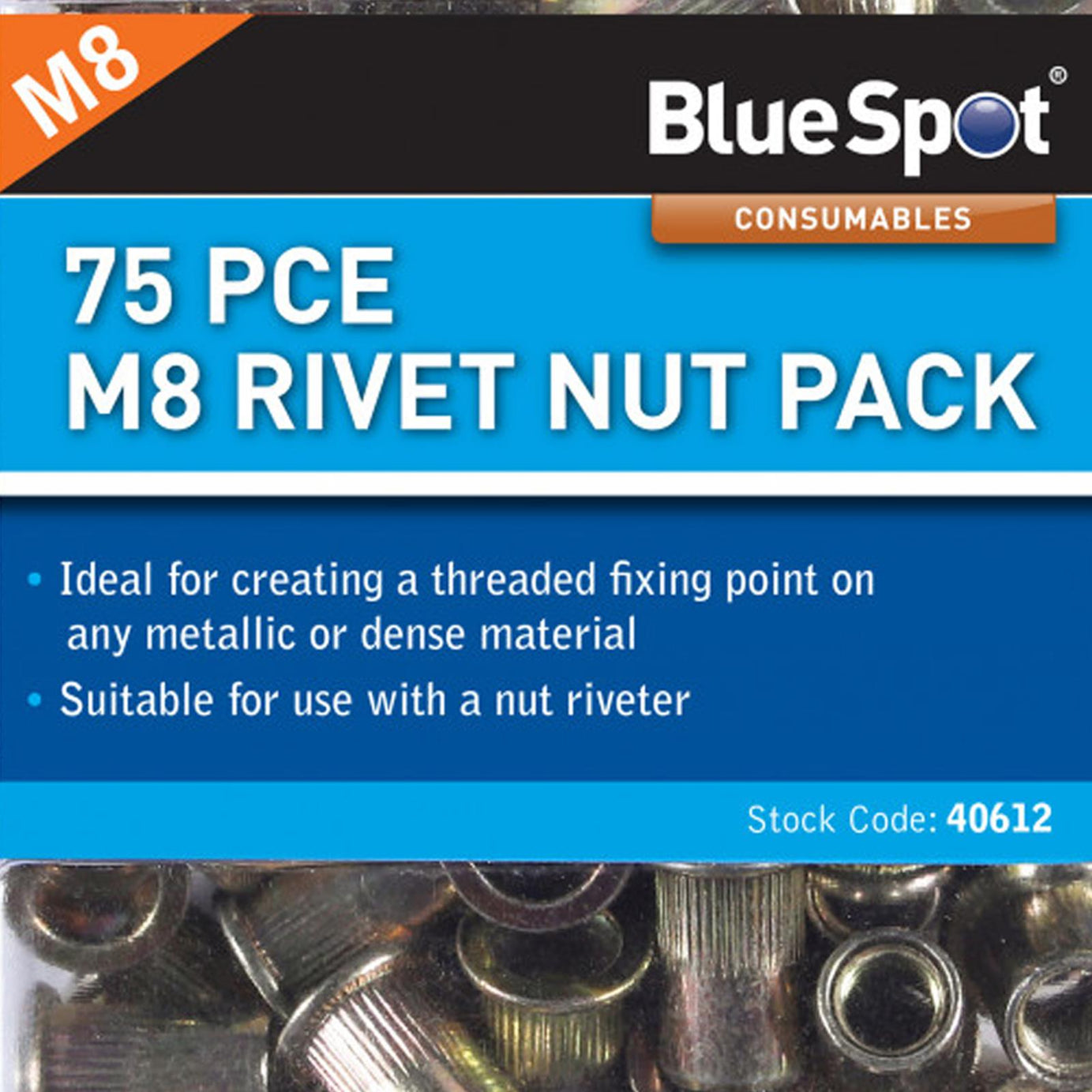 Bluespot 75pcs Rivet Nut M8 Carbon Steel Threaded High Quality