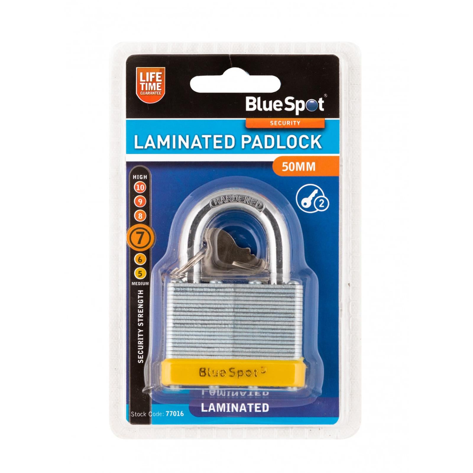 BlueSpot 50mm Laminated Padlock +WITH 2 KEYS+ High Security Steel Body