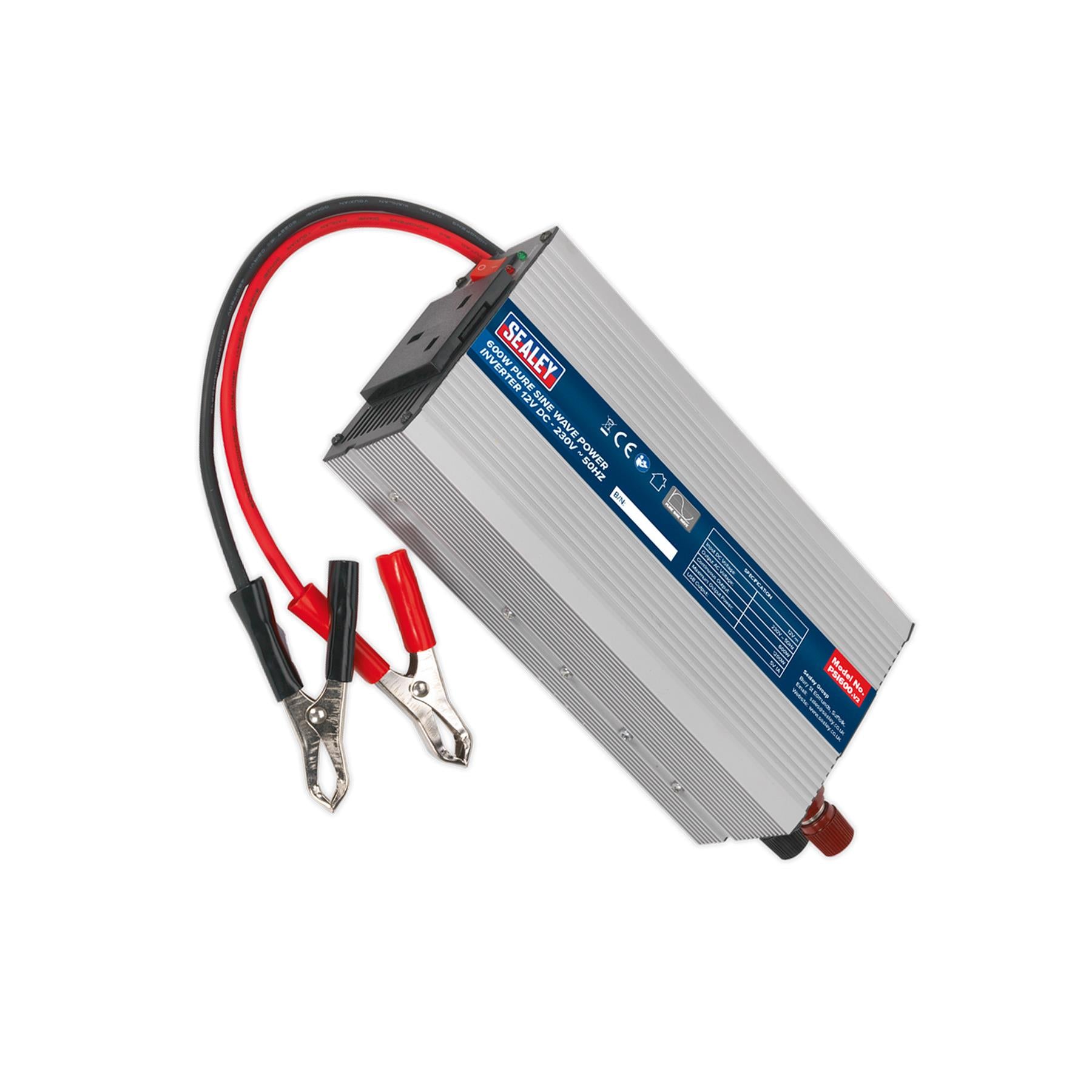 Sealey Power Inverter Pure Sine Wave 600W 12V DC - 230V 50Hz