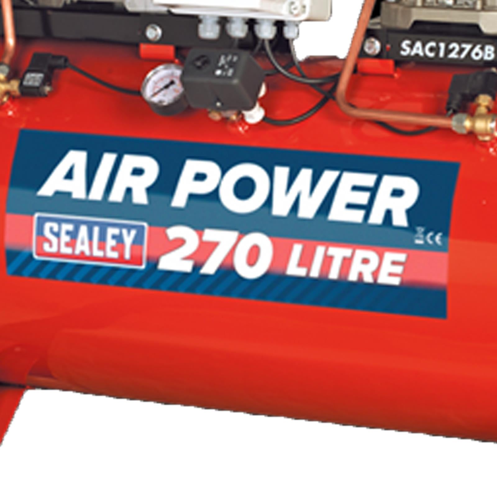 Sealey SAC1276B Compressor 270L Belt Drive 2 x 3hp with Cast Cylinders