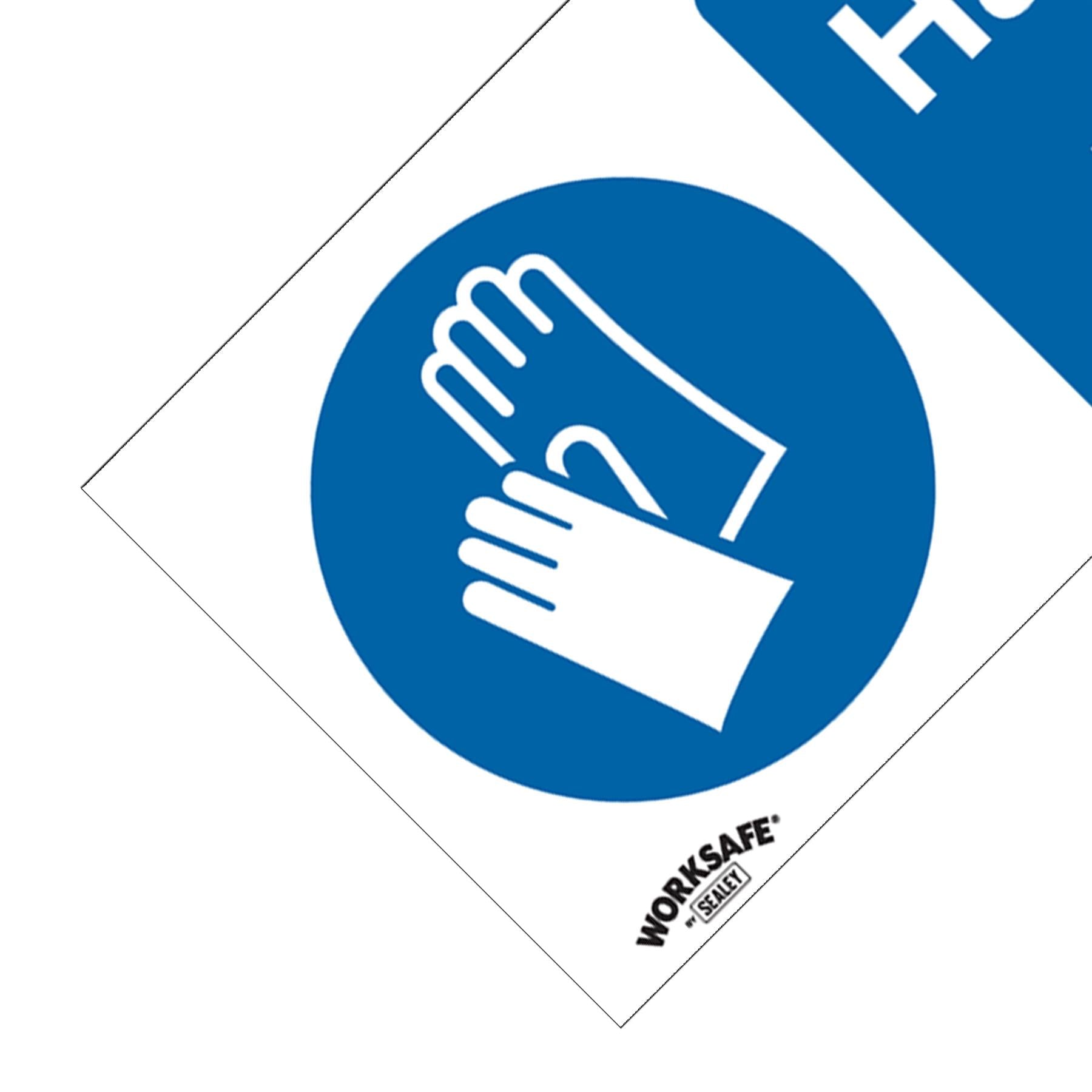 Sealey Safety Sign-Hand Protection Must Be Worn-Self-Adhes-Pk of 10