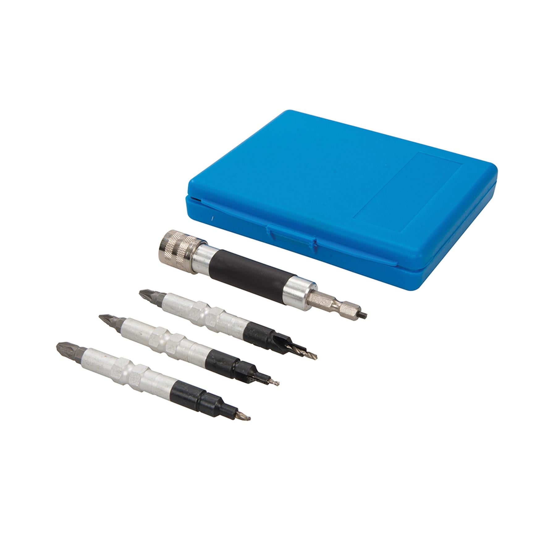 4Pce Quick-Flip Driver Set Large Drill Pilot, Clearance & Countersink In One