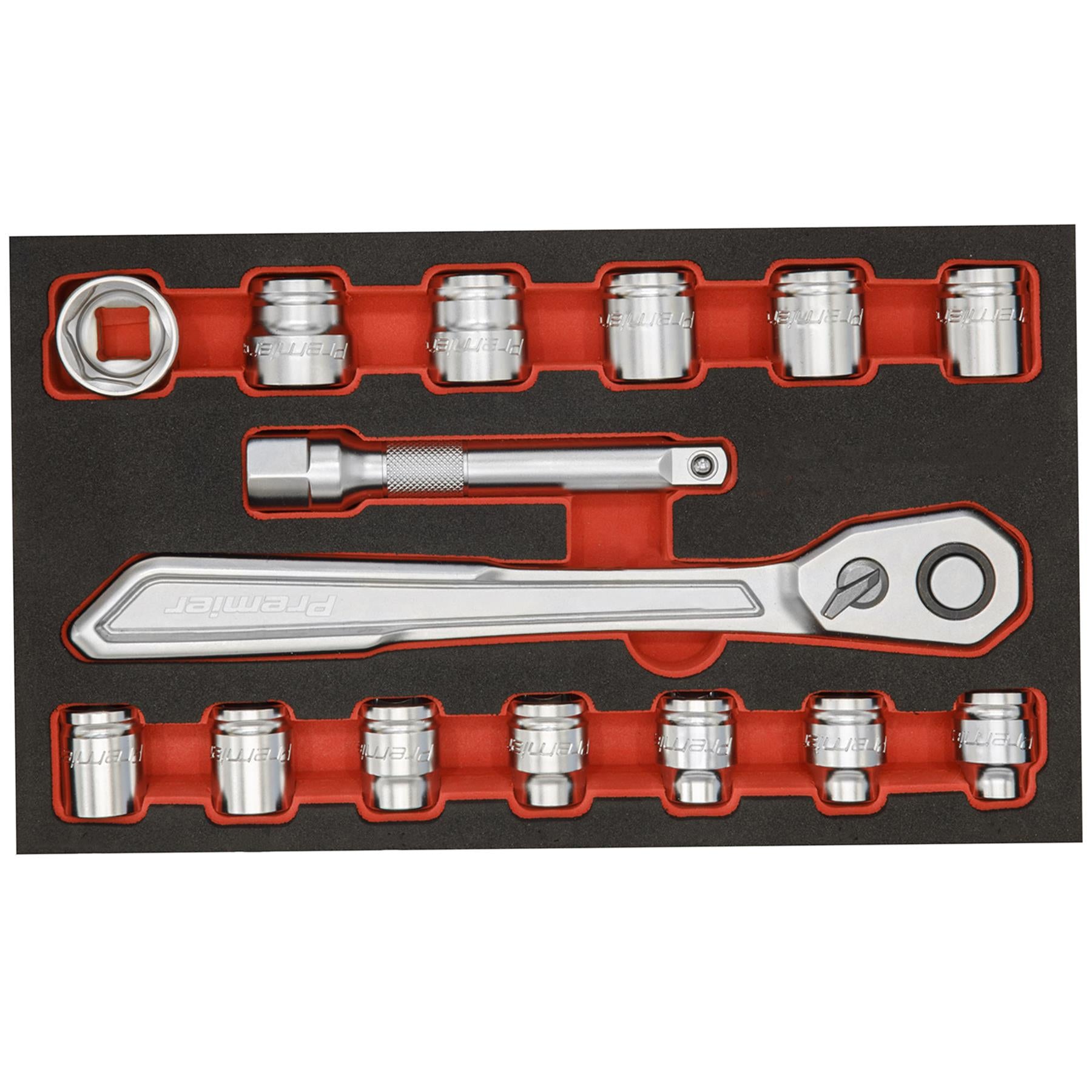 Sealey Low Profile Socket Set 15pc 1/2"Sq Drive Metric - Platinum