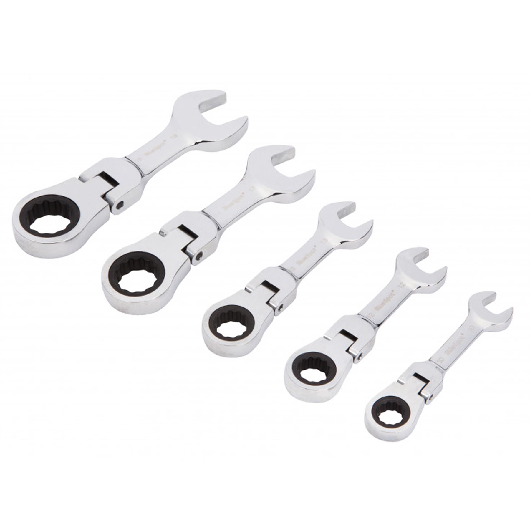 BlueSpot 5Pcs Stubby Ratchet Spanner Set Flexible Head Combination 10mm - 19mm