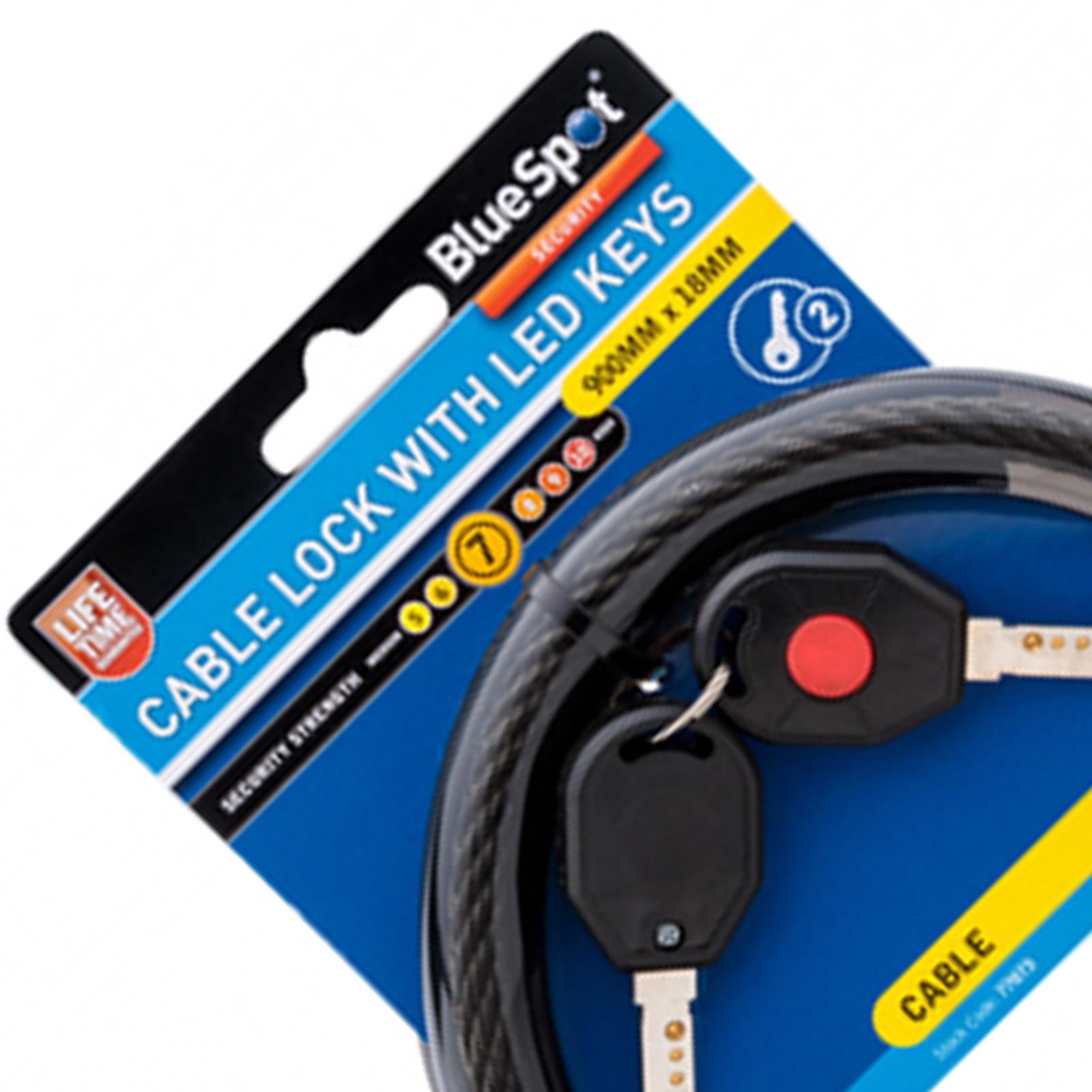 BlueSpot 900mm x 18mm Cable Lock with LED Keys Weather Resistant For Bikes Security