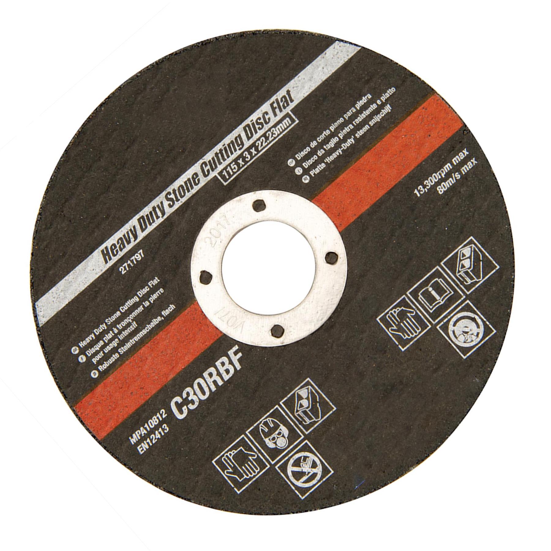 Heavy Duty Stone Cutting Disc Flat 115 X 3 X 22.23mm Quality Fibreglass Mesh