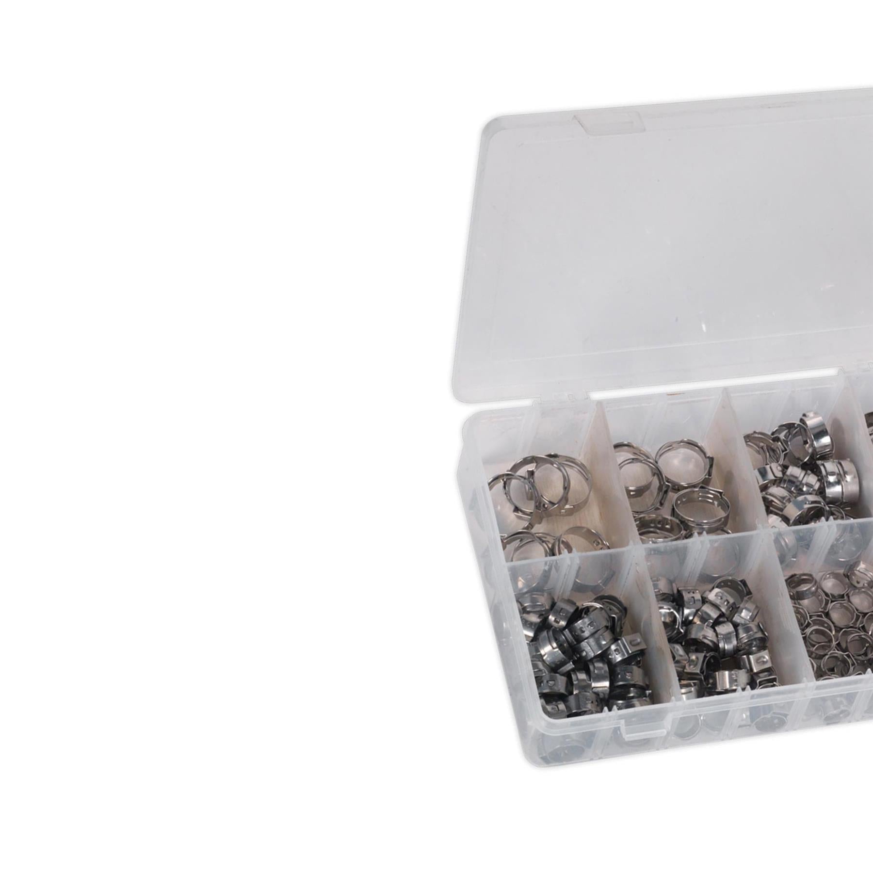 Sealey 160pcs Single Ear Hose Clamps Assorted Stainless Steel O Pipe Clip Set