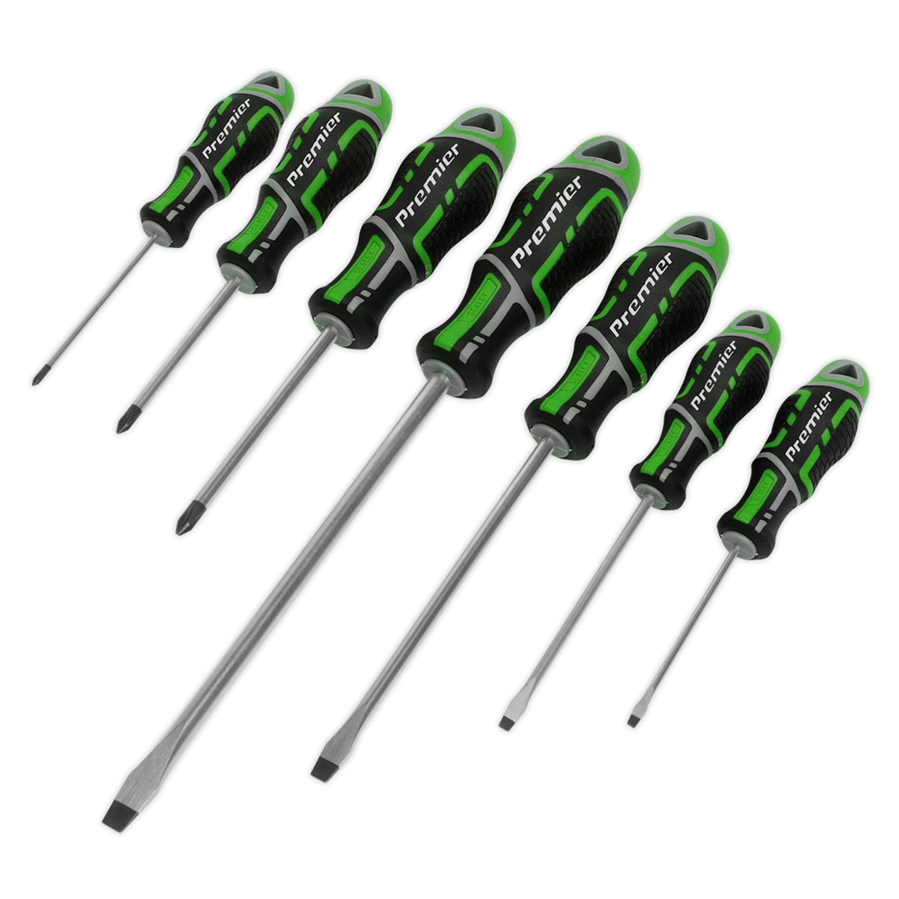 Sealey 7pc Screwdriver Set Slotted & Phillips Magnetic GripMax Hi Vis Green