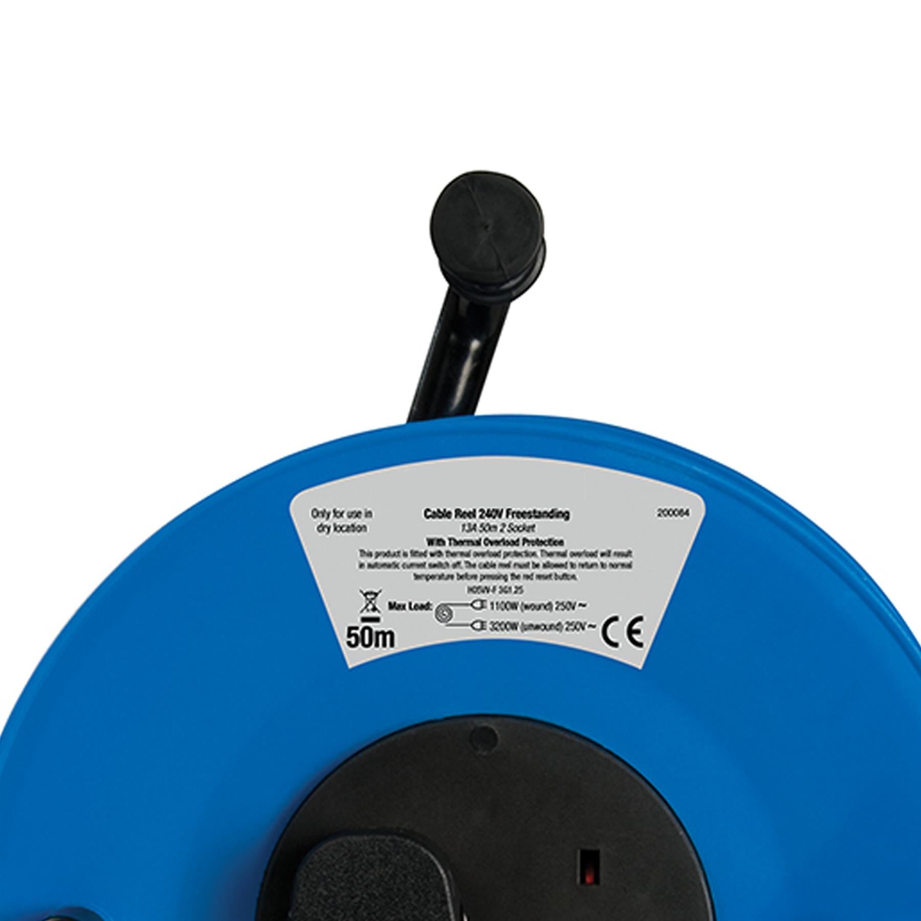 Power Master Cable Reel 240V Freestanding 13A 50M 2 X 240V Drum-Mounted Sockets