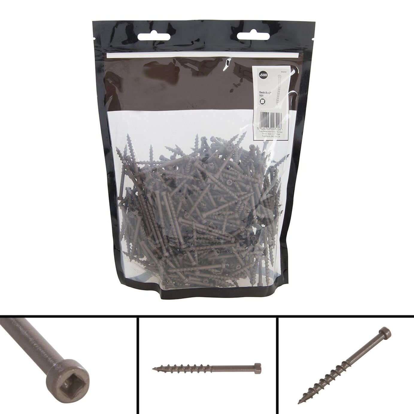 Deck Pocket-Hole Screws Pan Head Coarse Thread Rust Resistant -Deck 8 x 2" 500pk