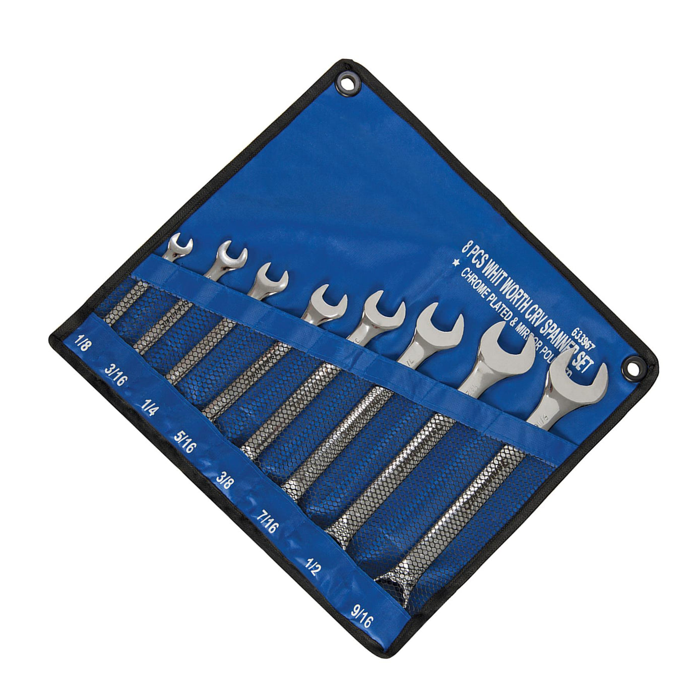 8 Piece CRV Whitworth Combination Spanner Set Handle Finish Mirror Polished