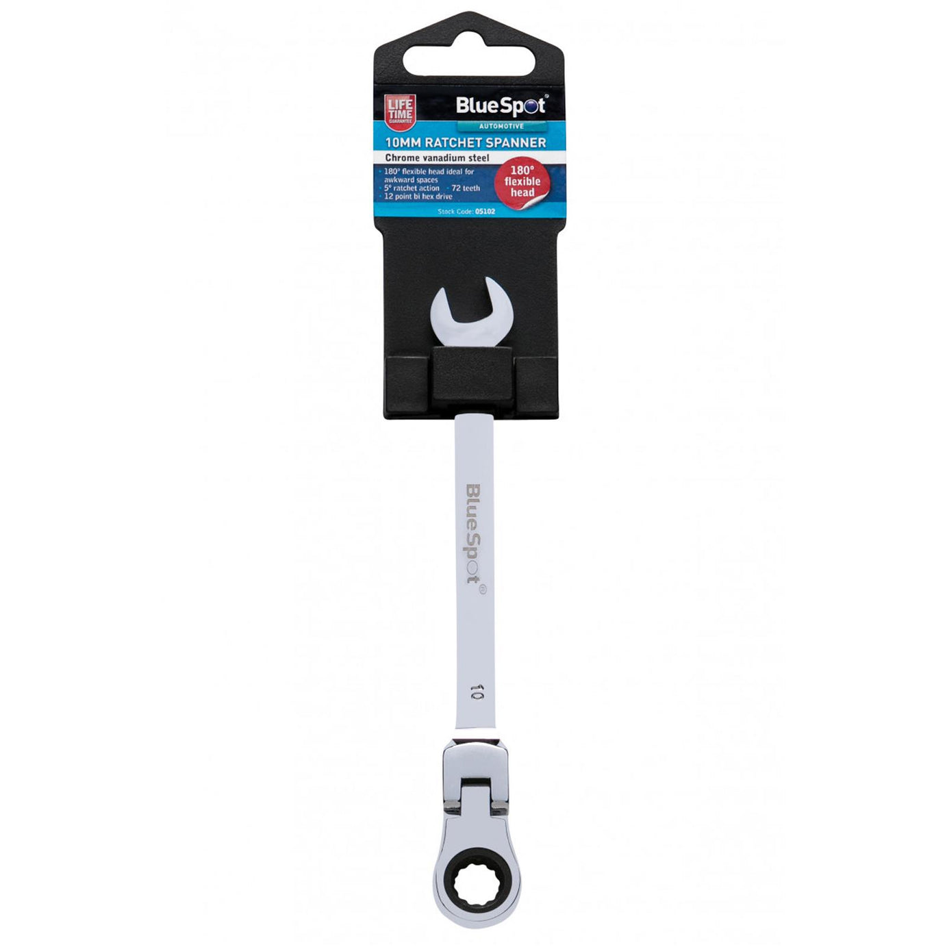 BlueSpot Ratchet Spanner Combination Flexible Head Wrench Metric 10mm