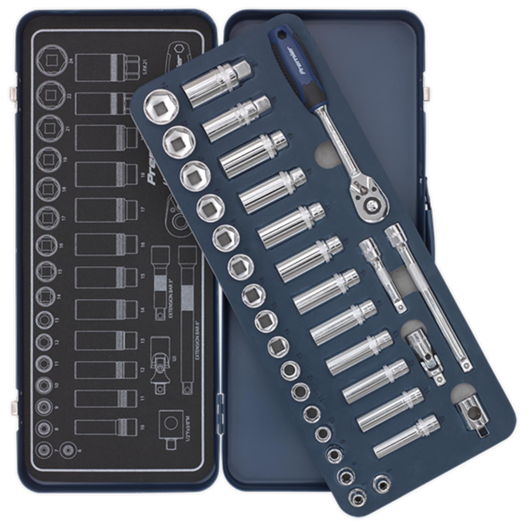 Sealey Socket Set 34pc Professional Lock-On Socket Set 3/8"Sq Drive 6pt Metric