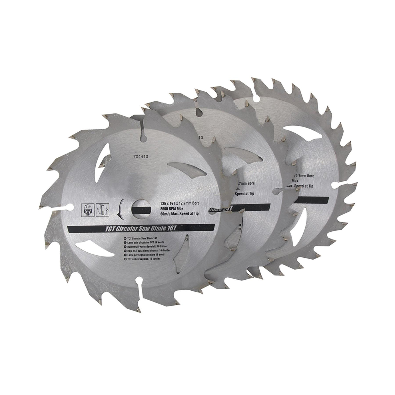 3 Piece TCT Circular Saw Blade Set 16,24, 30T  135 x 12.7 - 10mm Ring