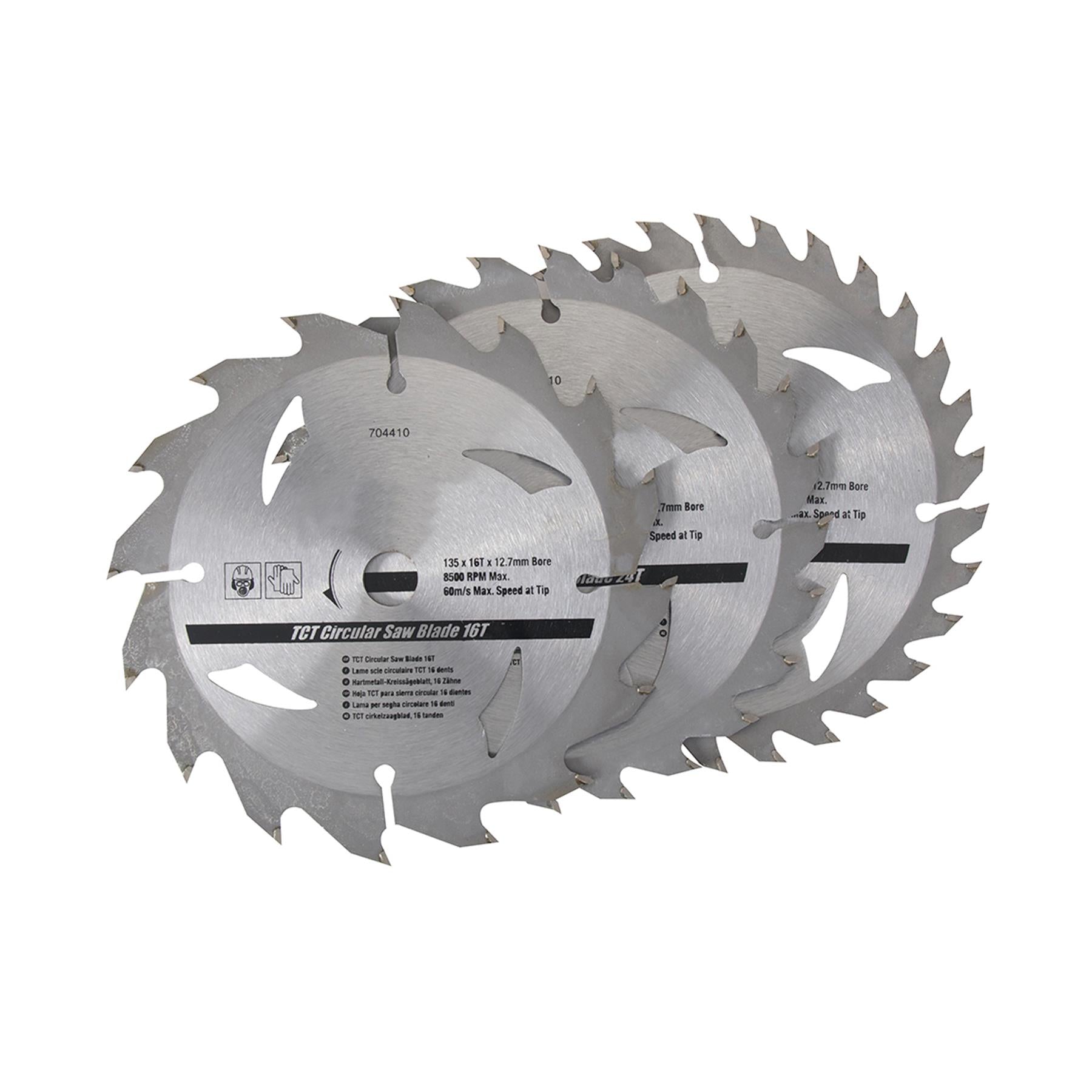 3 Piece TCT Circular Saw Blade Set 16,24, 30T  135 x 12.7 - 10mm Ring