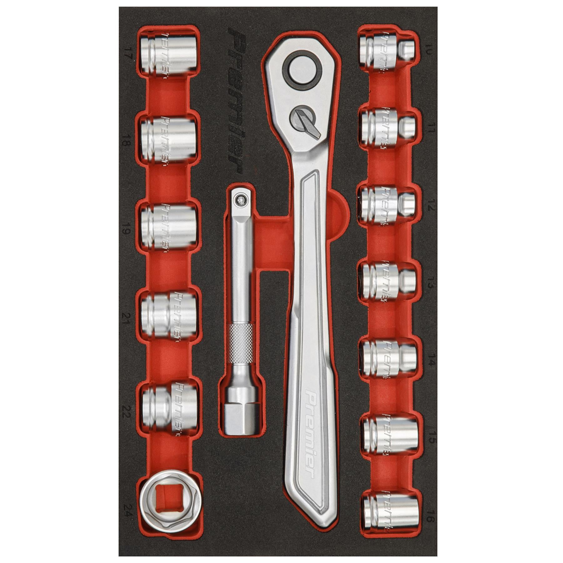 Sealey Low Profile Socket Set 15pc 1/2"Sq Drive Metric - Platinum
