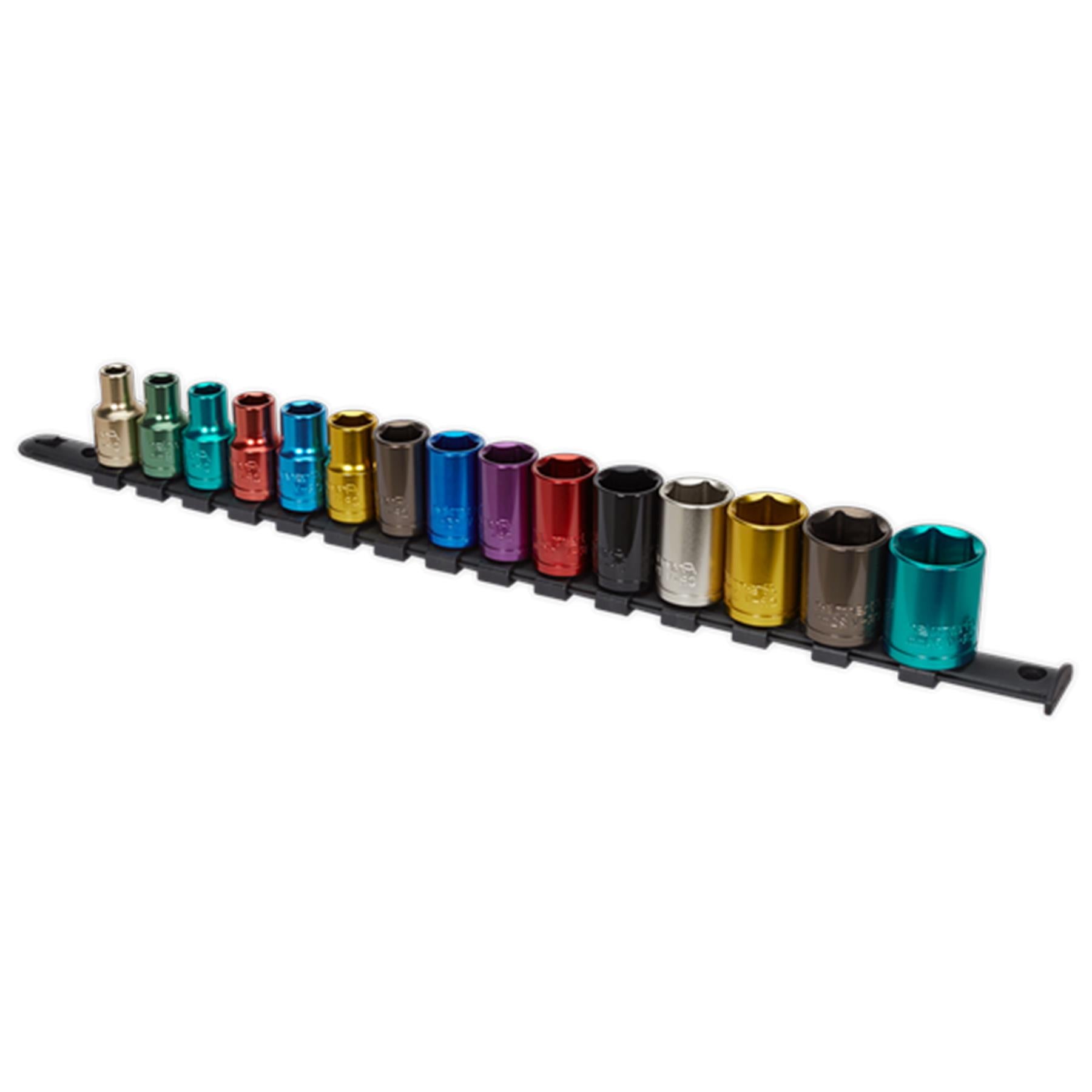 Sealey 15pc Multi Coloured Socket Set 8mm - 24mm 6pt Set 1/2" Sq Drive Metric