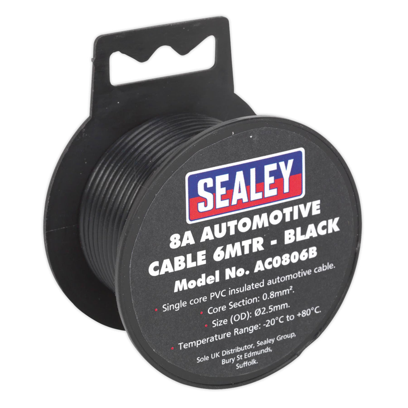 Sealey Automotive Cable Thick Wall 8A 6m Black