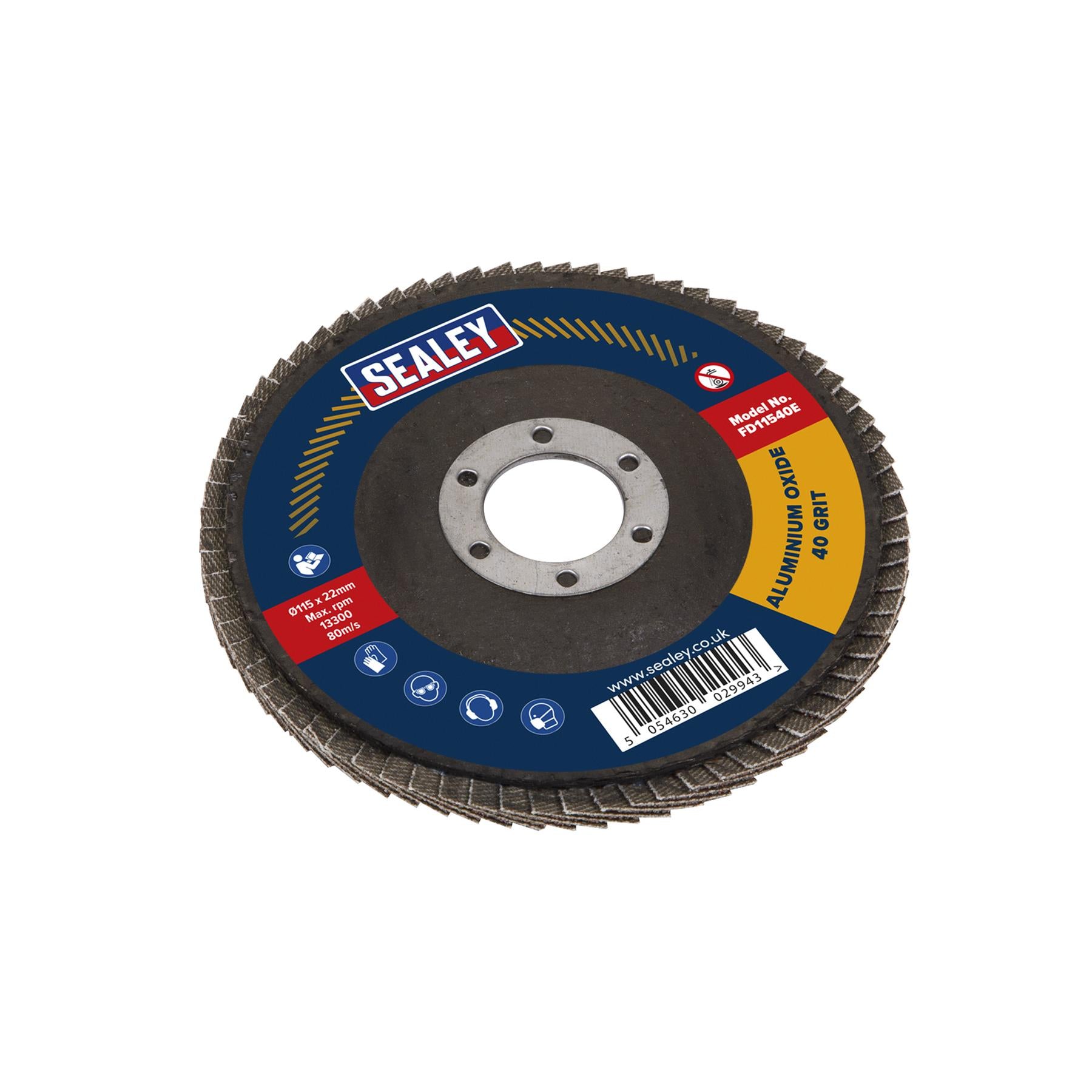 Sealey Flap Disc Aluminium Oxide Ø115mm Ø22mm Bore 40Grit
