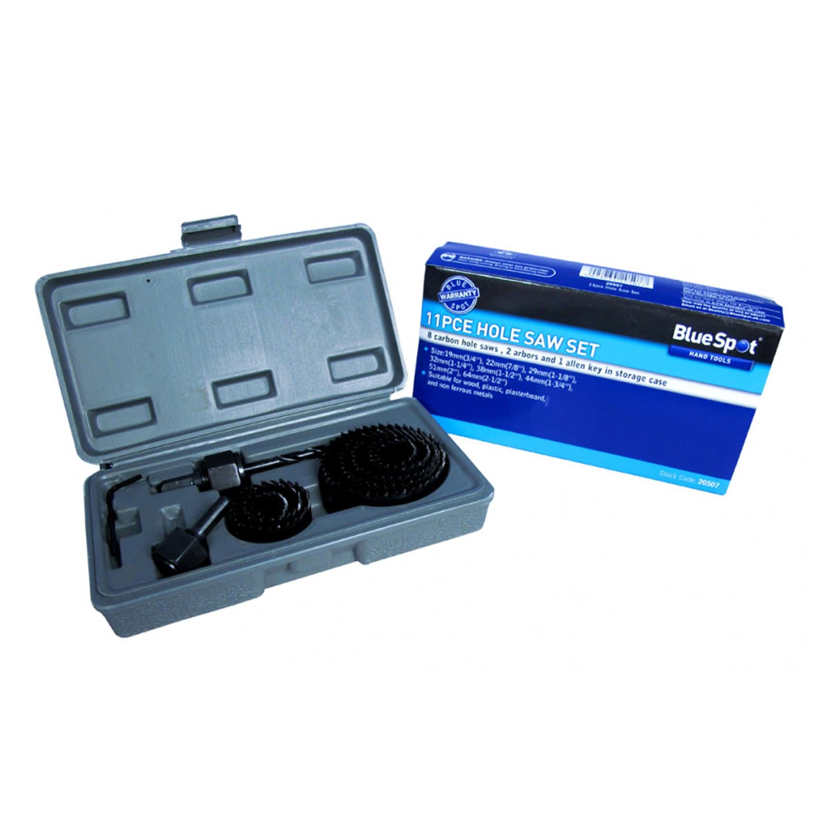 Bluespot 11 Piece Hole-saw Set With Hex Key & Arbor- 19-64mm Hole Saw In Case