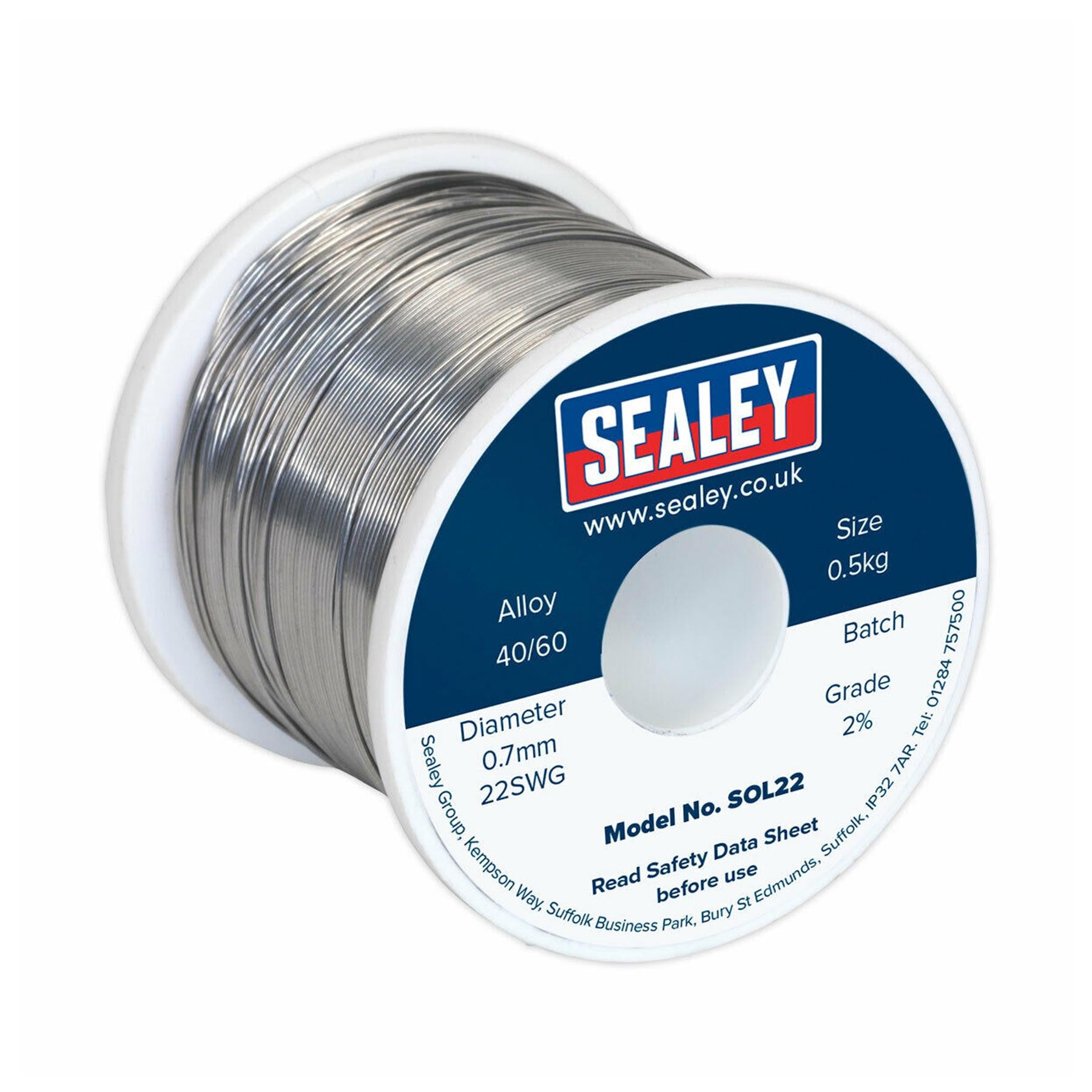 Sealey Solder Wire Quick Flow 2% 0.7mm/22SWG 40/60.5kg Reel