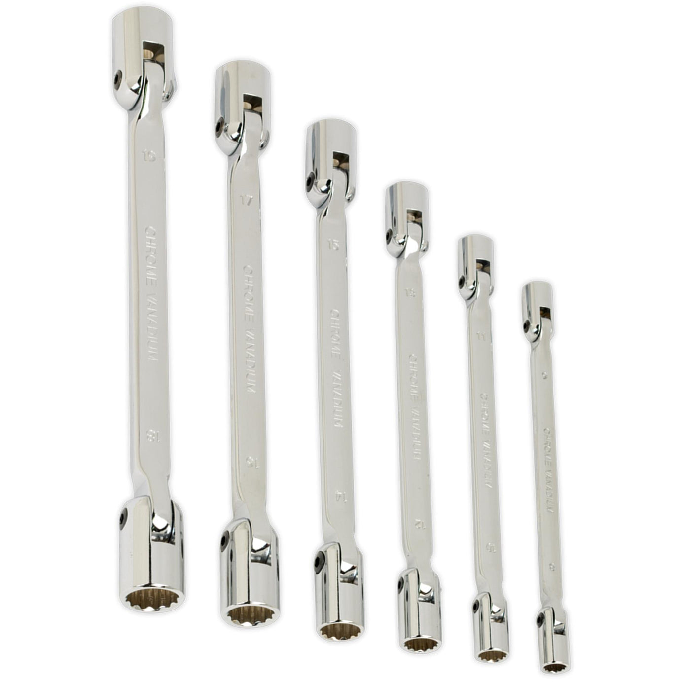 Sealey Double Flexi-Head Socket Spanner Set 6pc Fully Polished MM