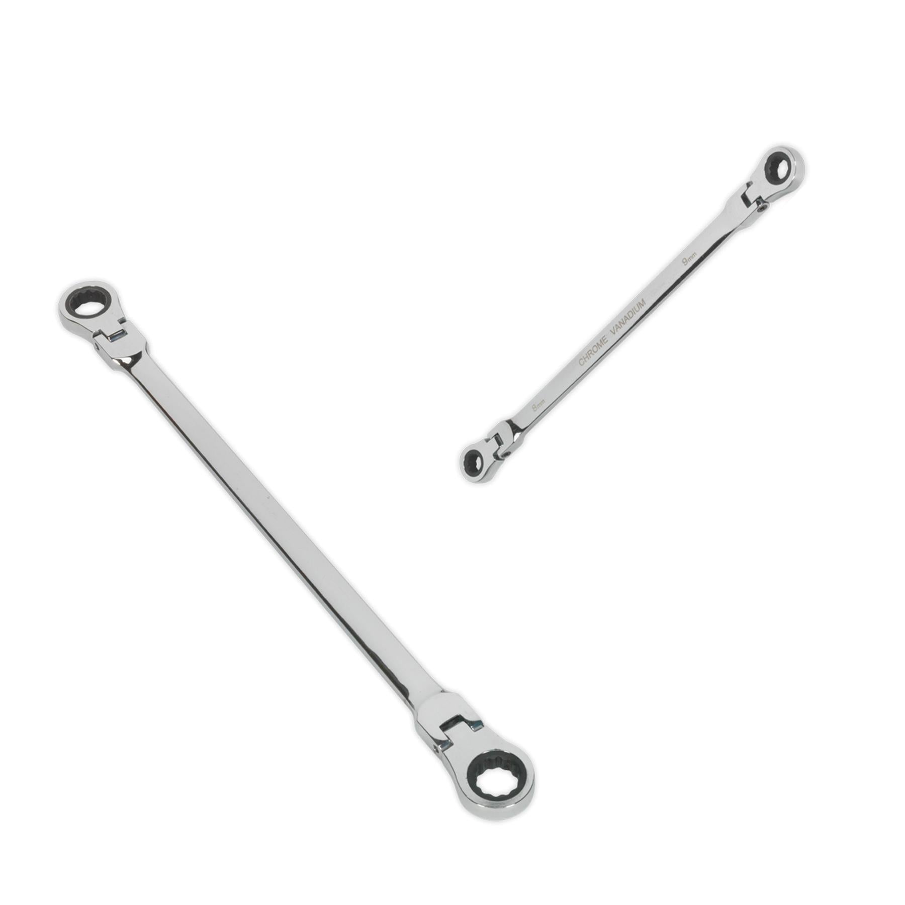 Sealey Flexi-Head Double End Ratchet Ring Spanner Set 6pc Extra-Long Metric