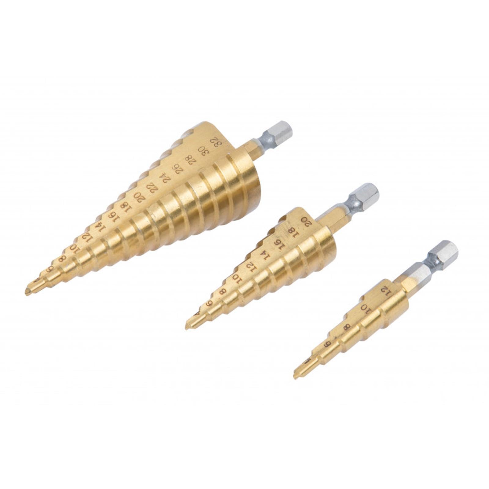 BlueSpot 3Pce HSS Hex Shank Tap Drill Bits Metric Thread (4-32mm) Screw Compound Set