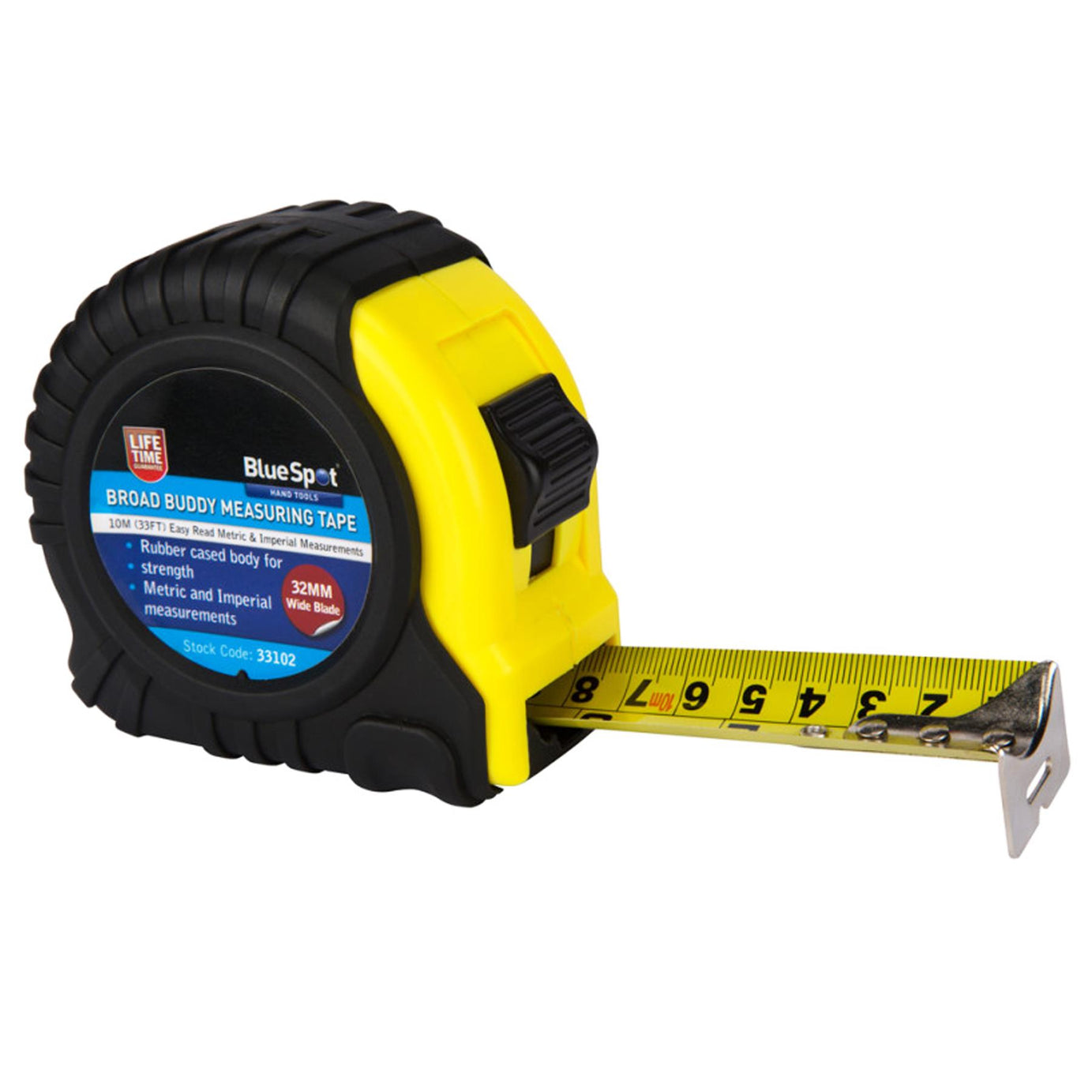 BlueSpot 32mm Extra Wide Blade Soft Grip Tape Measure Length 10m Measuring Tools
